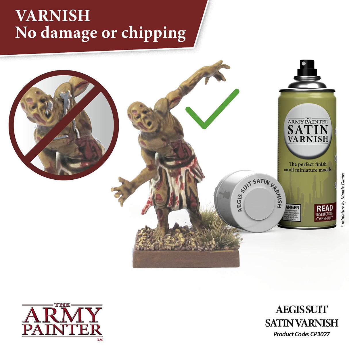 The Army Painter Satin Varnish, Spray Paint Varnish for Miniature Protection, Tabletop Roleplaying, Boardgames, and Wargames Miniature Modelling, 400ml