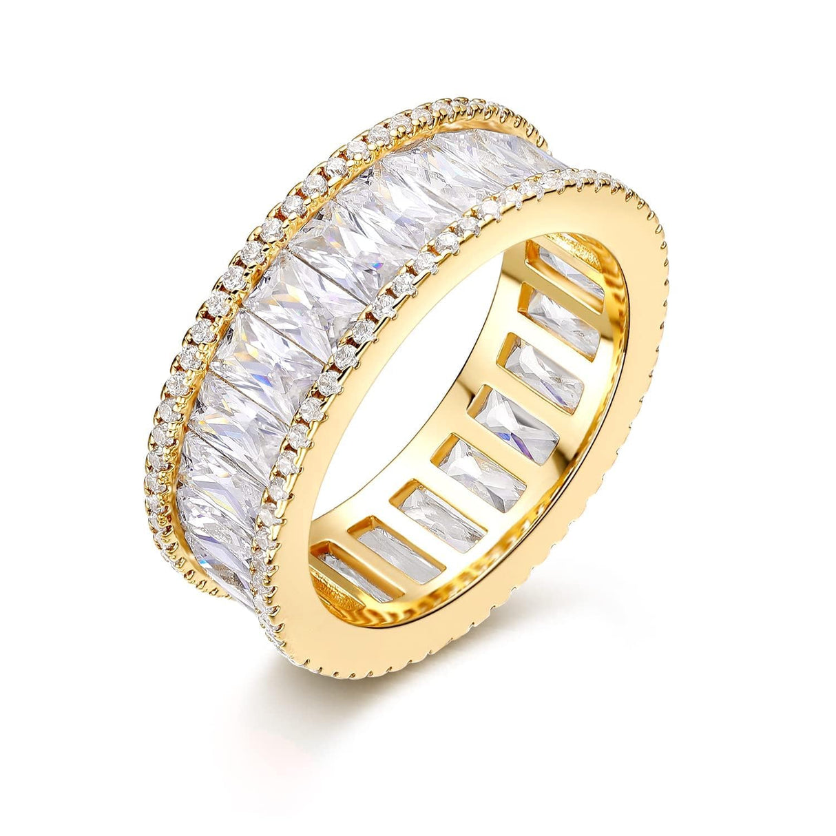 MDFUN 18K Gold Plated Eternity Rings for Women Cubic Zirconia Wedding Promise Engagement Band 8