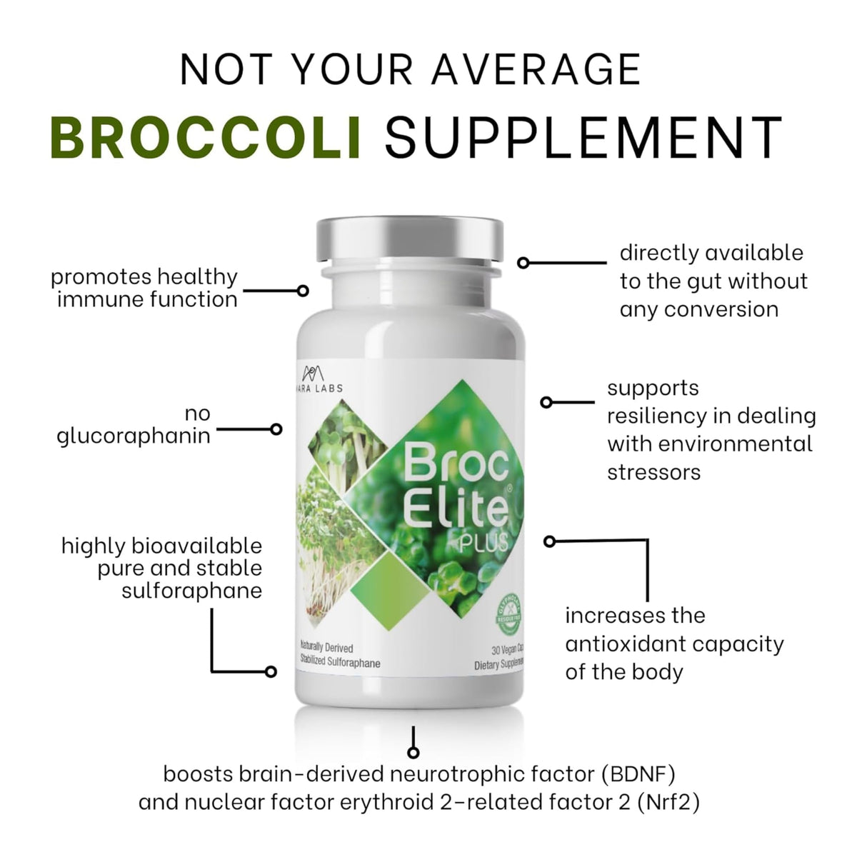 Mara Labs Broc Elite Plus | Broccoli Supplement w/Stabilized Sulforaphane Extract | Zero Glyphosate Residue | 30 Vegetable Capsules