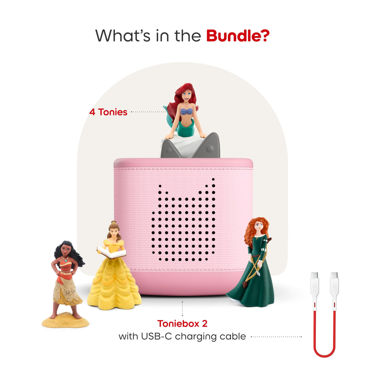 Toniebox 2 Audio Player Disney Princess Bundle for Kids 3+ with Ariel, Moana, Merida, and Belle - Cloud Pink
