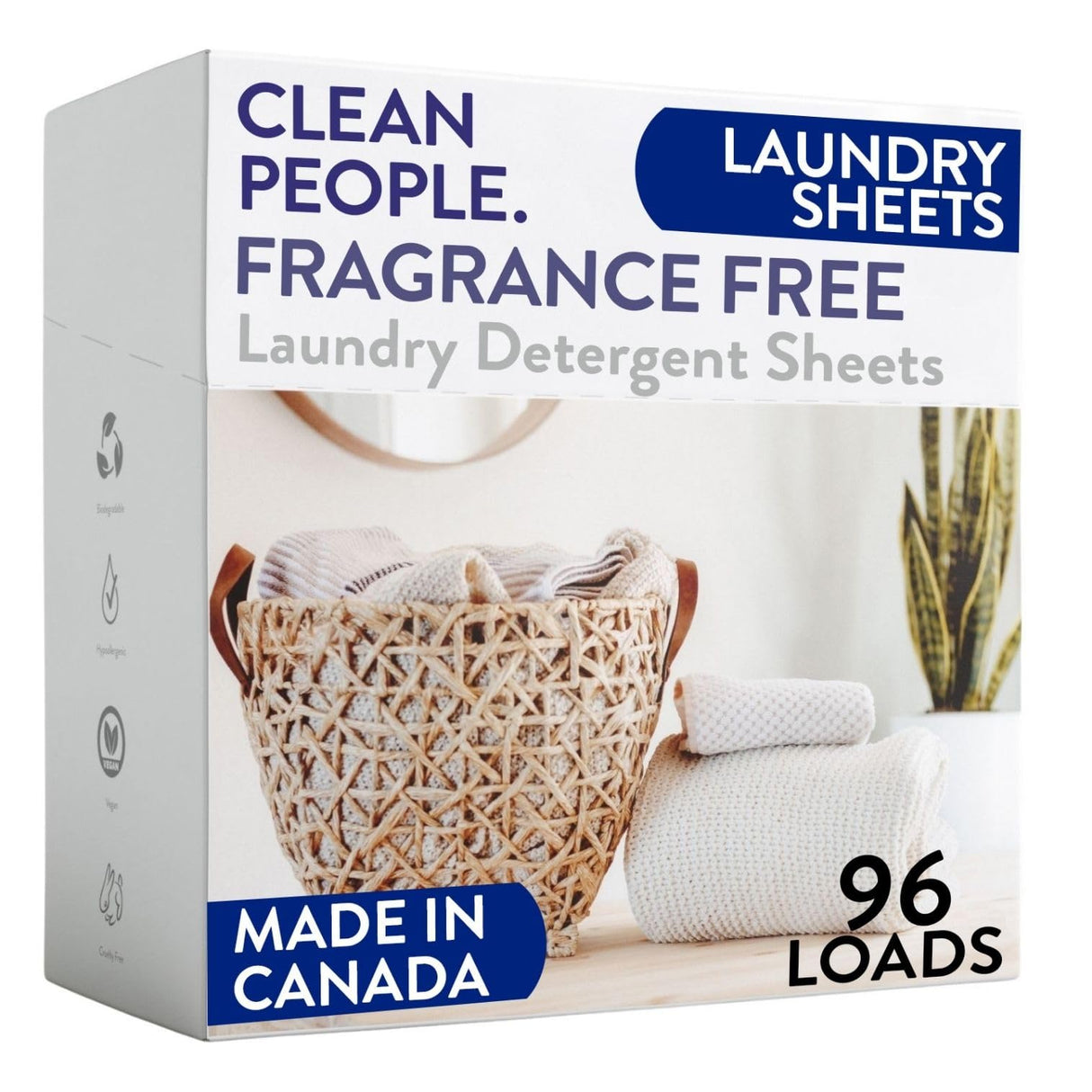 The Clean People Fragrance Free Laundry Detergent Sheets - Laundry Soap - Ultra Concentrated, Recyclable Packaging, Stain Fighting - Fragrance Free, 96 Pack