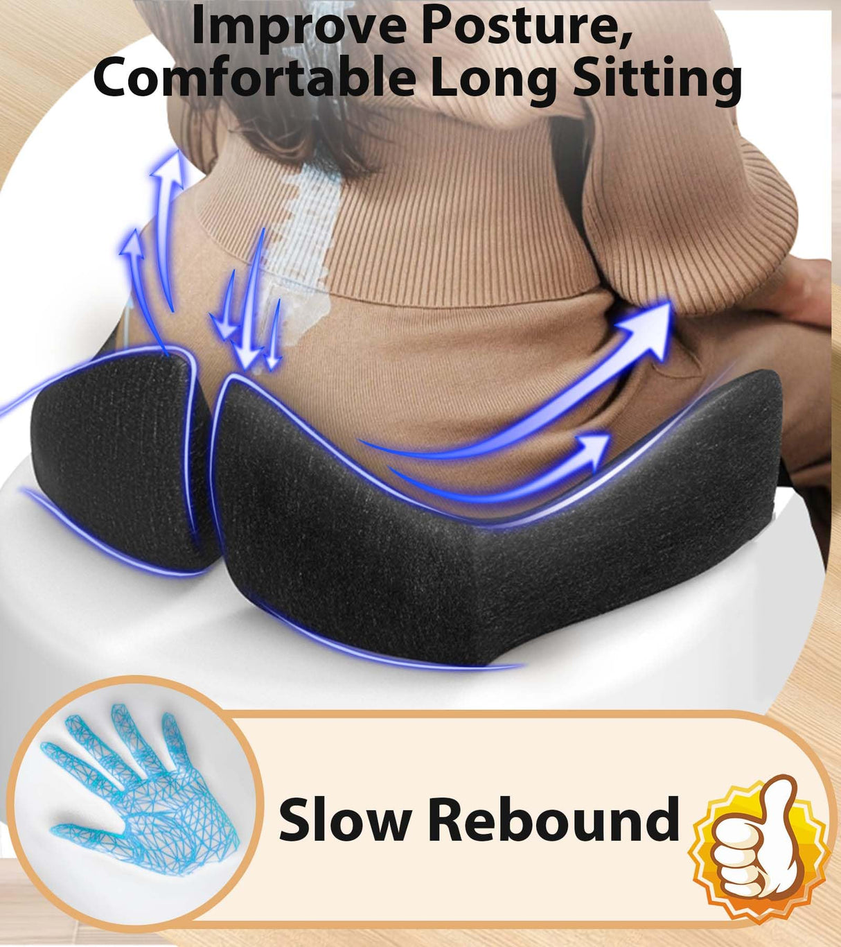 Airllantry Seat Cushion, Memory Foam Pressure Relief Coccyx Cushion for Tailbone Pain, Extra-Large Butt Pad for Office Chair, Car Seat, and Gaming Chair Pain Relief, Extra Cover