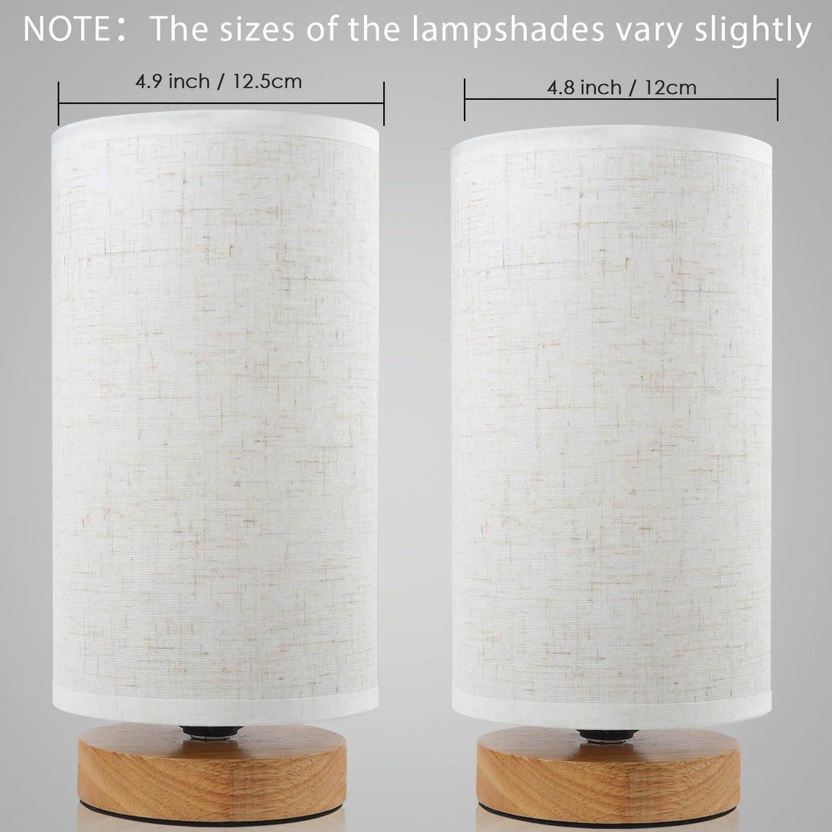 Table Lamps for Bedrooms Set of 2, Minimalist Bedside Lamps Set with Round Fabric Linen Shade,Reading Small Desk Lamp Set of 2 for Kids Room, Night Nightstand Lamp Set for Living Room, Office