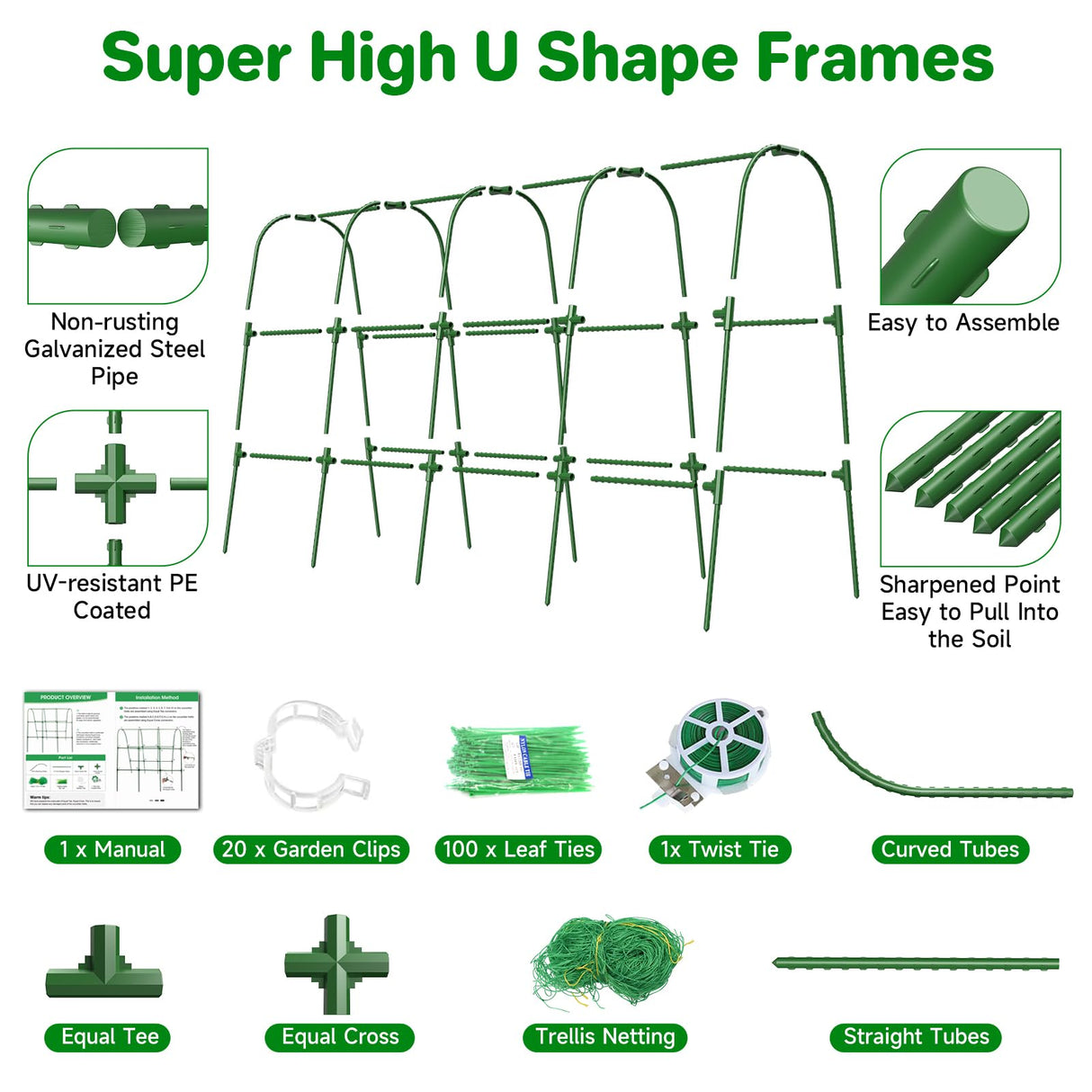 Cucumber Trellis for Raised Bed, U-Shape Garden Trellis for Climbing Plants Outdoor, Metal Arch Trellis for Vegetables, Plant Support for Tomato, Pea, Zucchini(63" L×30" W×47.2" H-Large)