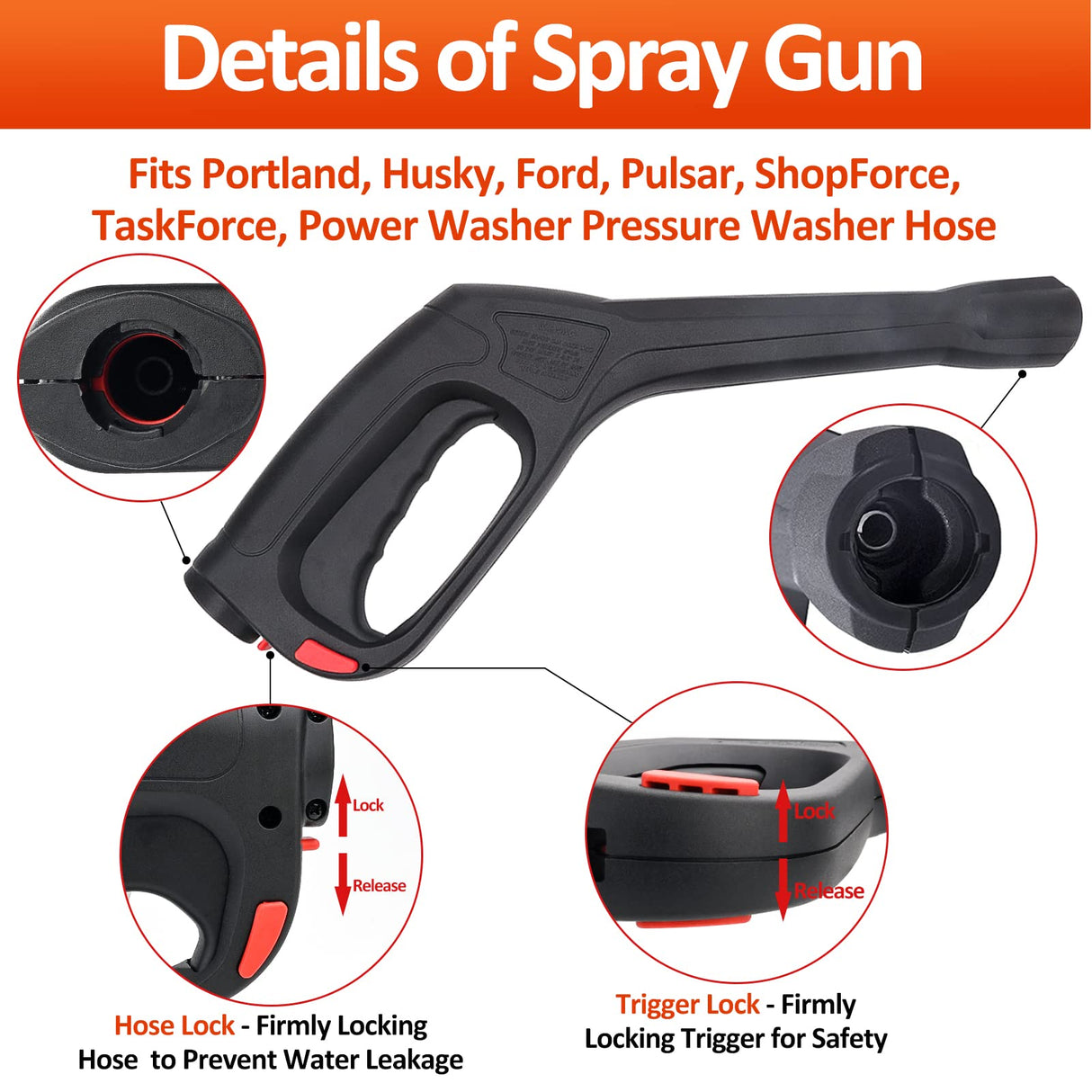 Bear Force High Pressure Water Spray Gun Wand Nozzle, Replacement Pressure Washer Gun Compatible with Portland Pulsar Powerwasher TaskForce TaskMaster ShopForce Electric Pressure Washers