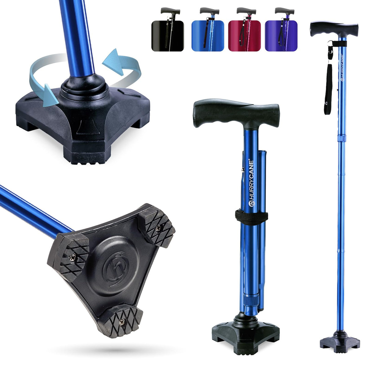 HurryCane HCANE-BL-C2 Freedom Edition Foldable Walking Cane with T Handle, 37.5 Inches extended length, Trailblazer Blue