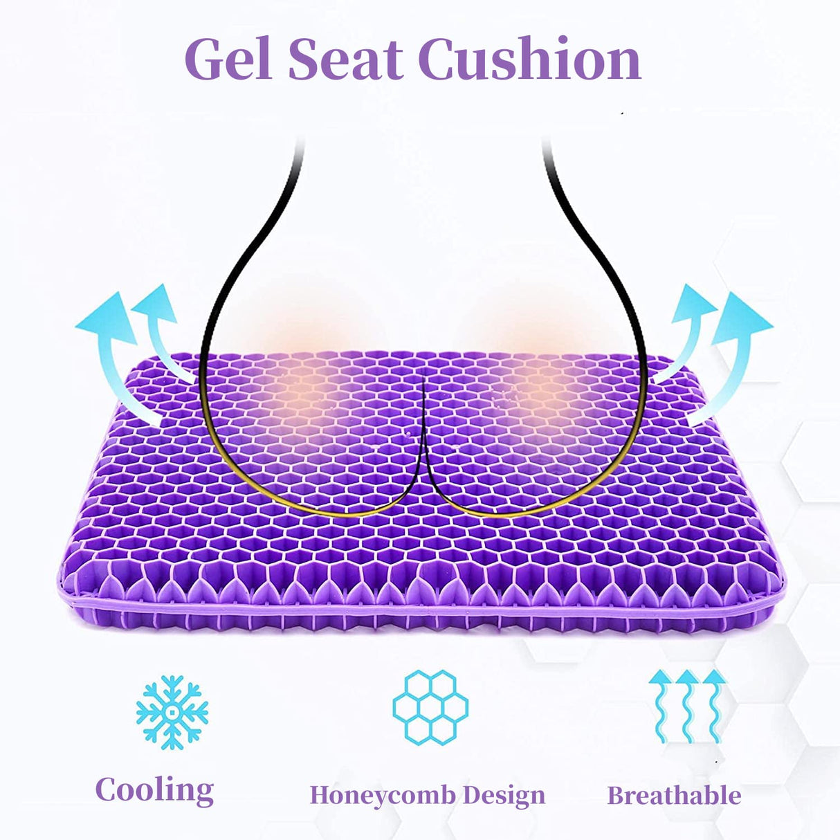Gel Seat Cushion for Long Sitting, Double Thick Office Desk Home Wheelchair Seat Cushions for Back Hip Sciatica Tailbone Pain Sore Pressure Relief, Gel Cooling Game Chair Pads for Car Truck Driver