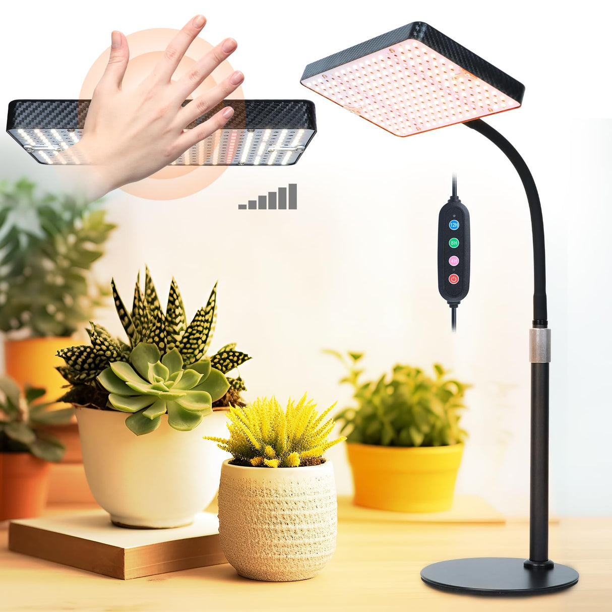 FECiDA Smart Control Desk Grow Light, Tabletop Grow Lights for Indoor Plants, Seed Starting, Bonsai, 4/8/12/16/20H Timer, 25 Watt Power Draw, Bright Enough Like A Small Sun, 16"-24" Height Adjustable