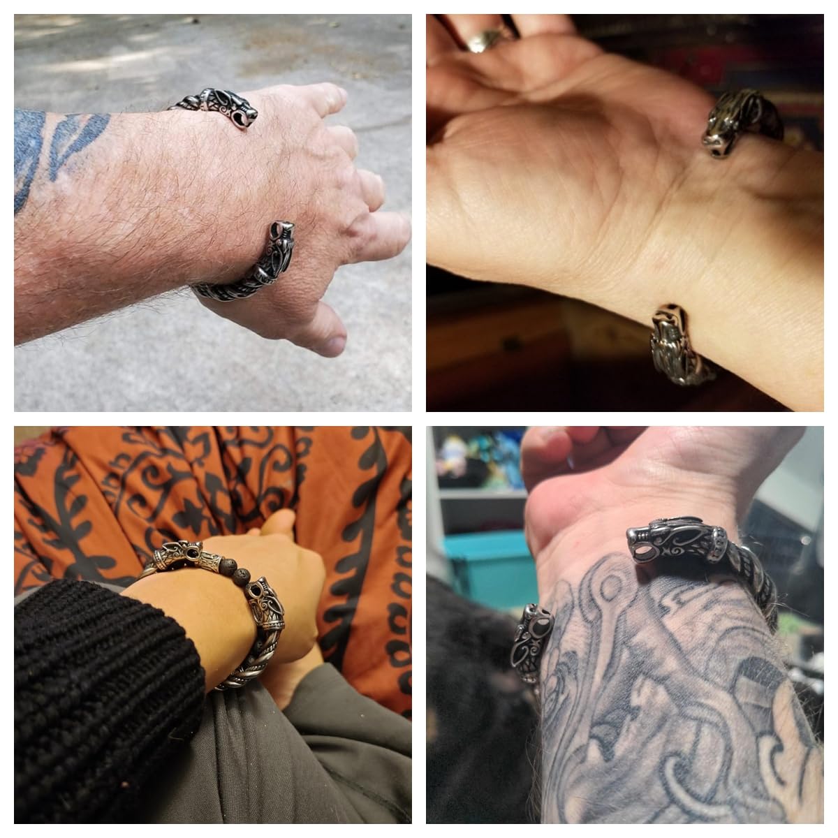 TURTLEDOVE Viking Wolf Fenrir Bangle - Adjustable Stainless Steel Norse Scandinavian Torc
