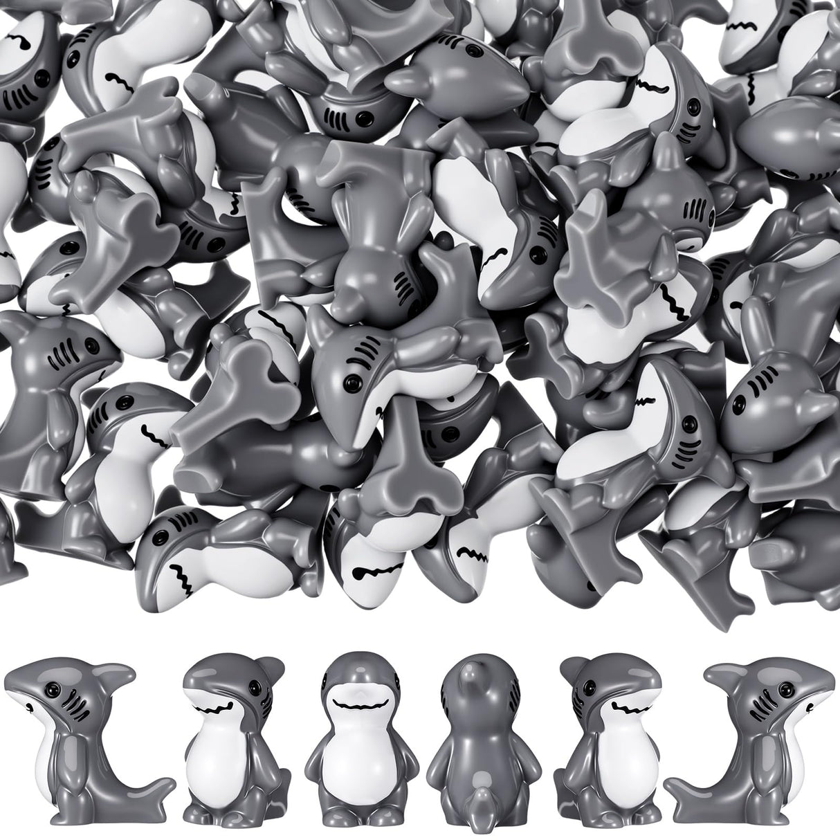 Soulchen 50 Pcs Mini Resin Shark Figurine Small Shark Figurine for Desktop Decoration Miniature Animal Statue for Landscape Living Room Office Kitchen Bathroom Prank and Prop Party Gifts