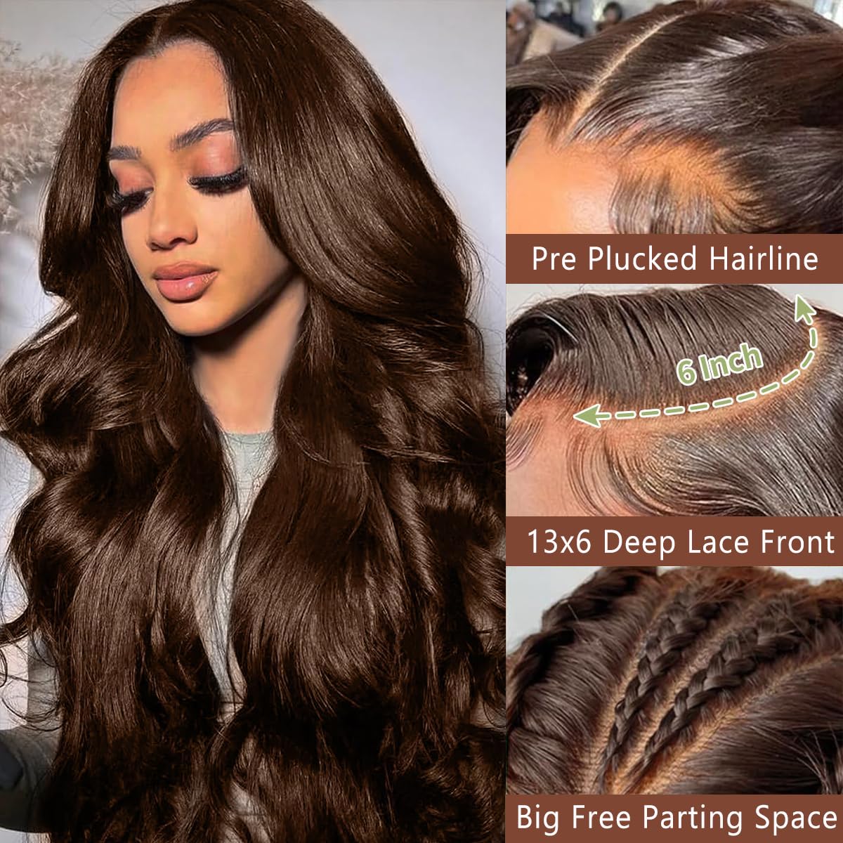 GOLFMAX 30 Inch Chocolate Brown Lace Front Wig Human Hair Body Wave 13x6 HD Lace Front Wigs Pre Plucked 200 Density Colored Brown Wig Human Hair Wigs For Women