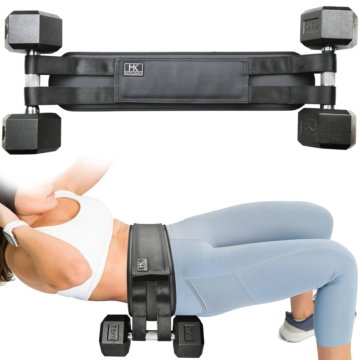 HOOJAKU Hip Thrust Belt, Easy to Use with Dumbbells, Kettlebells, or Plates, Booty Belt for Hip Thrust with Slip-Resistant Padding for the Gym, Home and Workouts