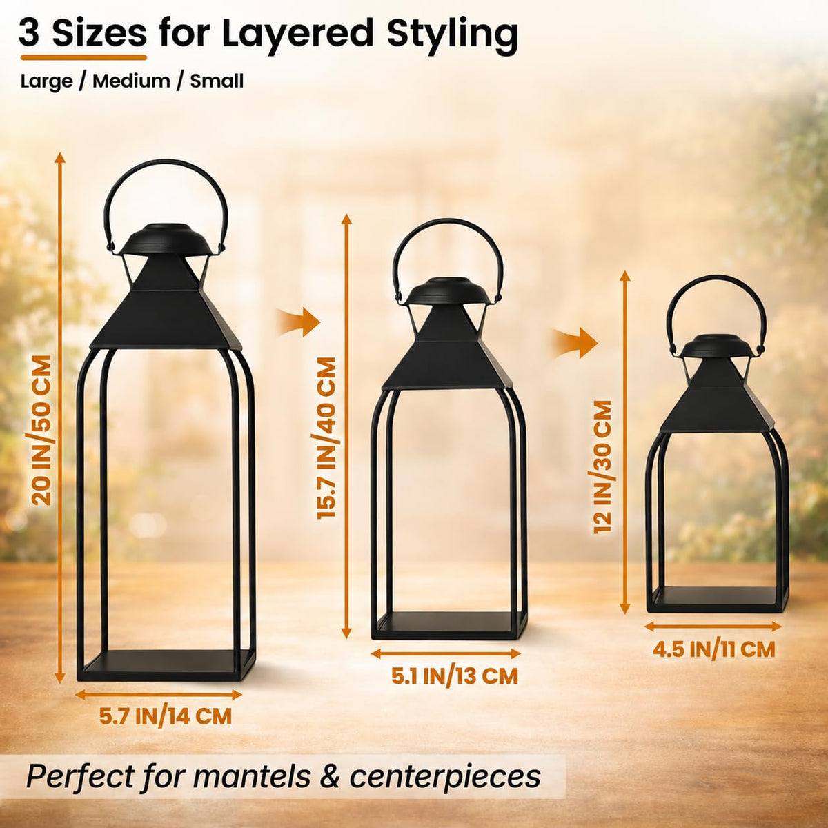 Decorative Metal Lanterns Indoor Outdoor, Set of 3 Outdoor Candle Holder
