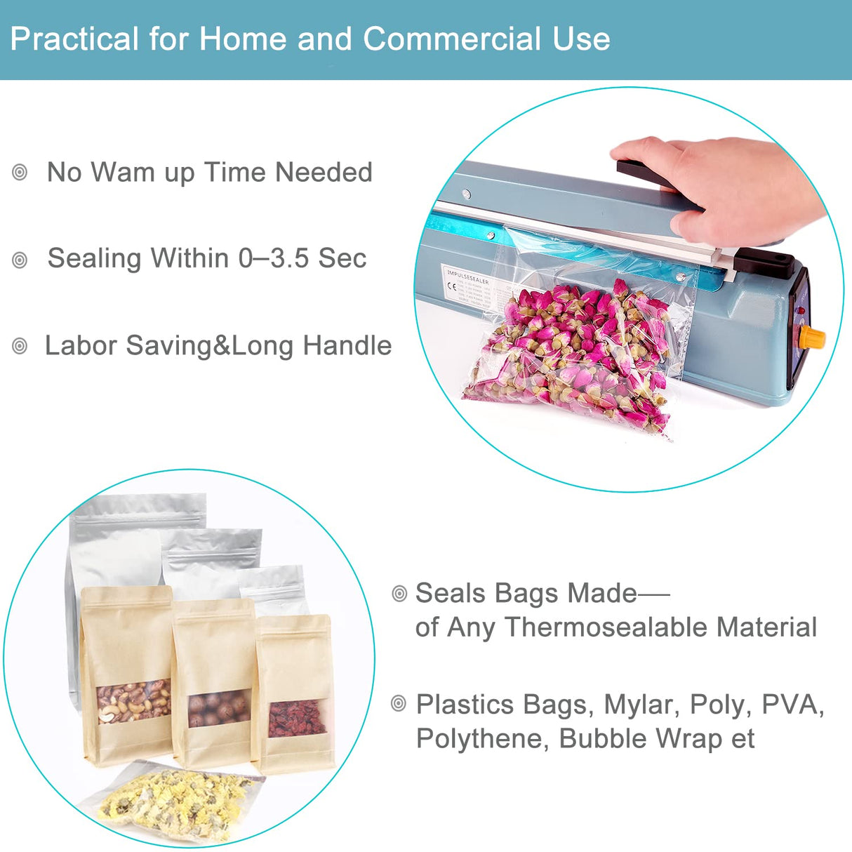 SEELAUGH Impulse Sealer 16 inch Heat Sealer for Plastic Bags, Metal Plastic Bag Sealer Heat Seal, Mylar Bag Sealer, Manual Poly Bag Hot Seal Sealing Machine with 4 Repair Kit(2 Cutting Lines Included)