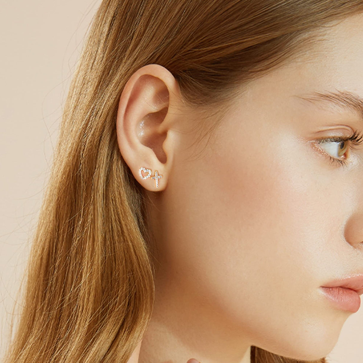 14K Gold Small Stud Earrings Set for Women Flat Back Earrings, 10 Pairs