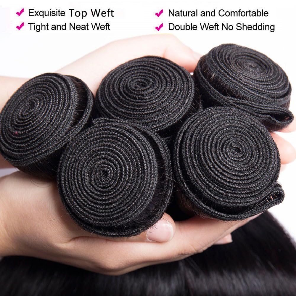 10A Brazilian Straight Human Hair 3 Bundles 18 20 22 Inch Straight Bundles Human Hair 100% Unprocessed Virgin Hair Weave Bundles Deals Hair 1B Black