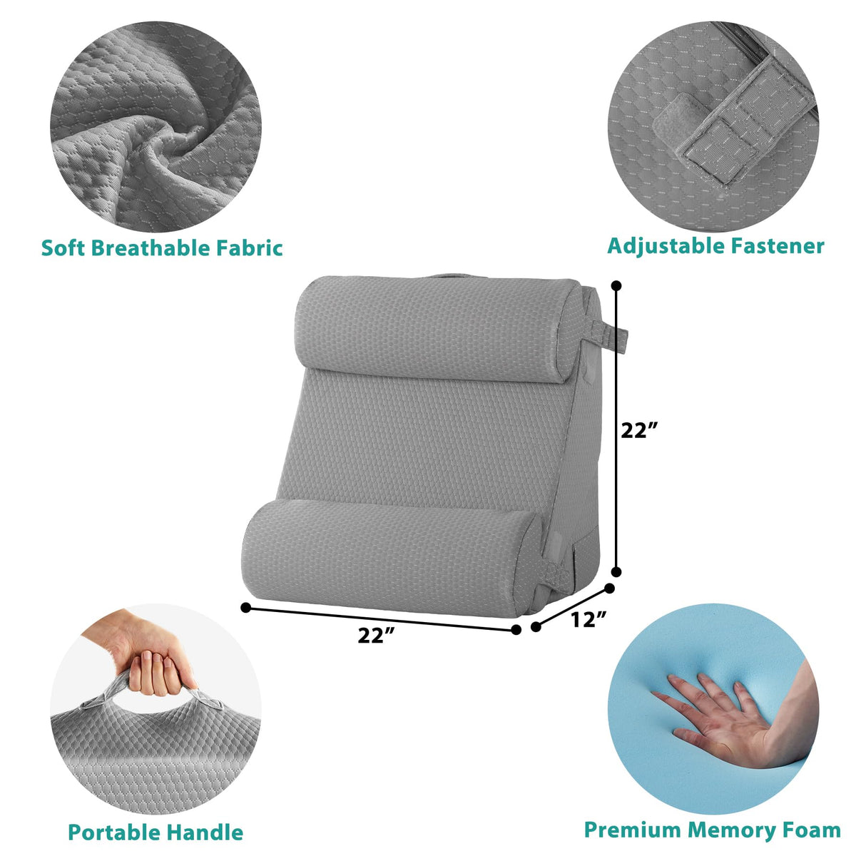 Bedluxe Adjustable 4pcs Bed Wedge Pillow Set, Memory Foam Wedge Pillows Post Surgery for Back, Neck, Leg Pain Relief, Pillow Wedge for Sleeping, Sitting up in Bed, Acid Reflux and GERD, Grey