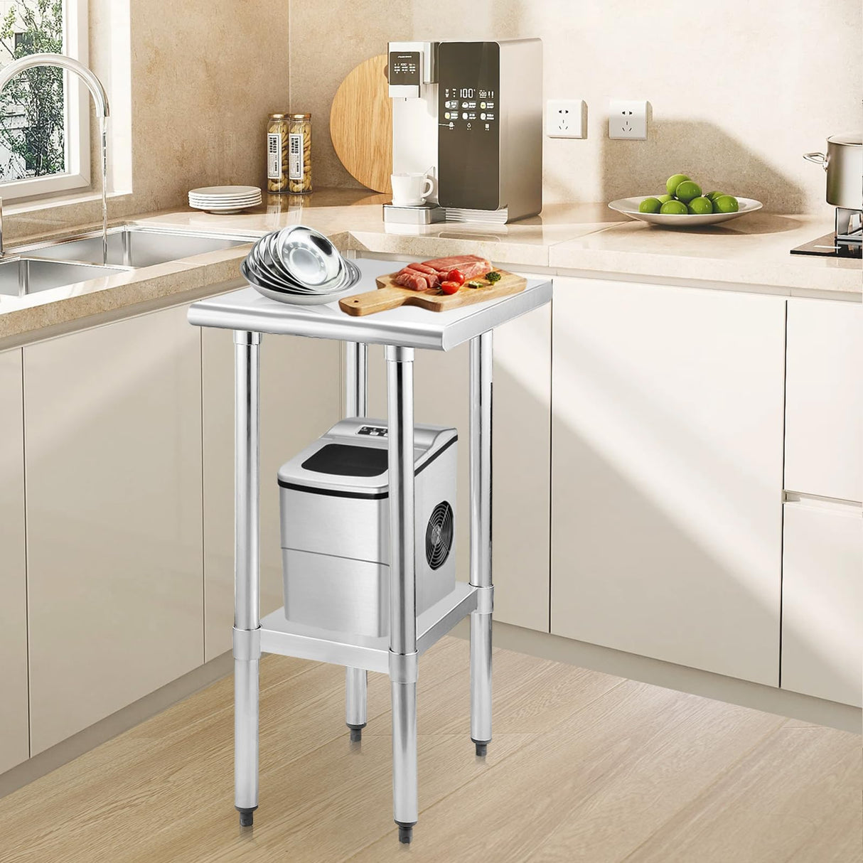 STABLEINK NSF Stainless Steel Table, 24 x 18 Inches Small Metal Prep & Work Table with Adjustable Undershelf, for Commercial Kitchen, Restaurant, Hotel and Garage