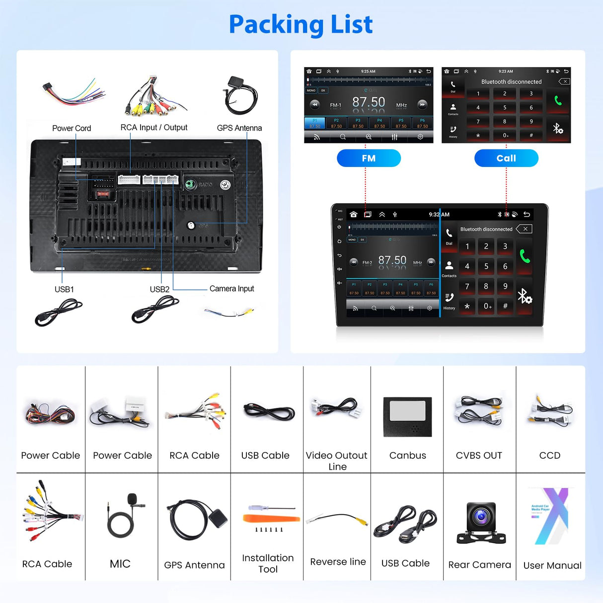 2+64G Android Car Stereo for Nissan Murano 2008-2014(LHD) Wireless Carplay Android Auto Car Radio, 9 inch Touch Screen Head Unit with Bluetooth Mirror Link WiFi GPS FM RDS EQ Backup Camera SWC MIC