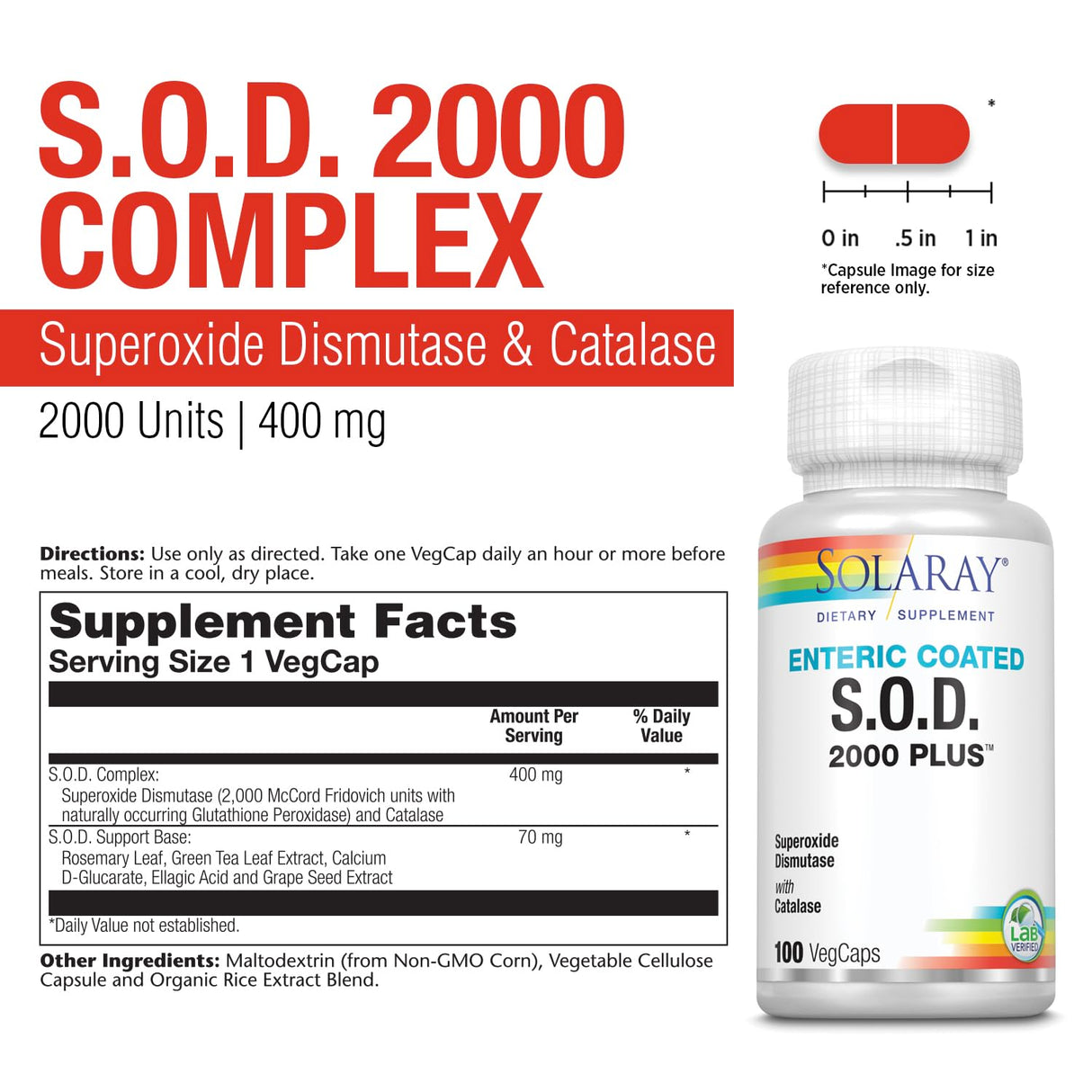 SOLARAY S.O.D. 2000 Plus, Capsule (Btl-Plastic) 400mg 100ct