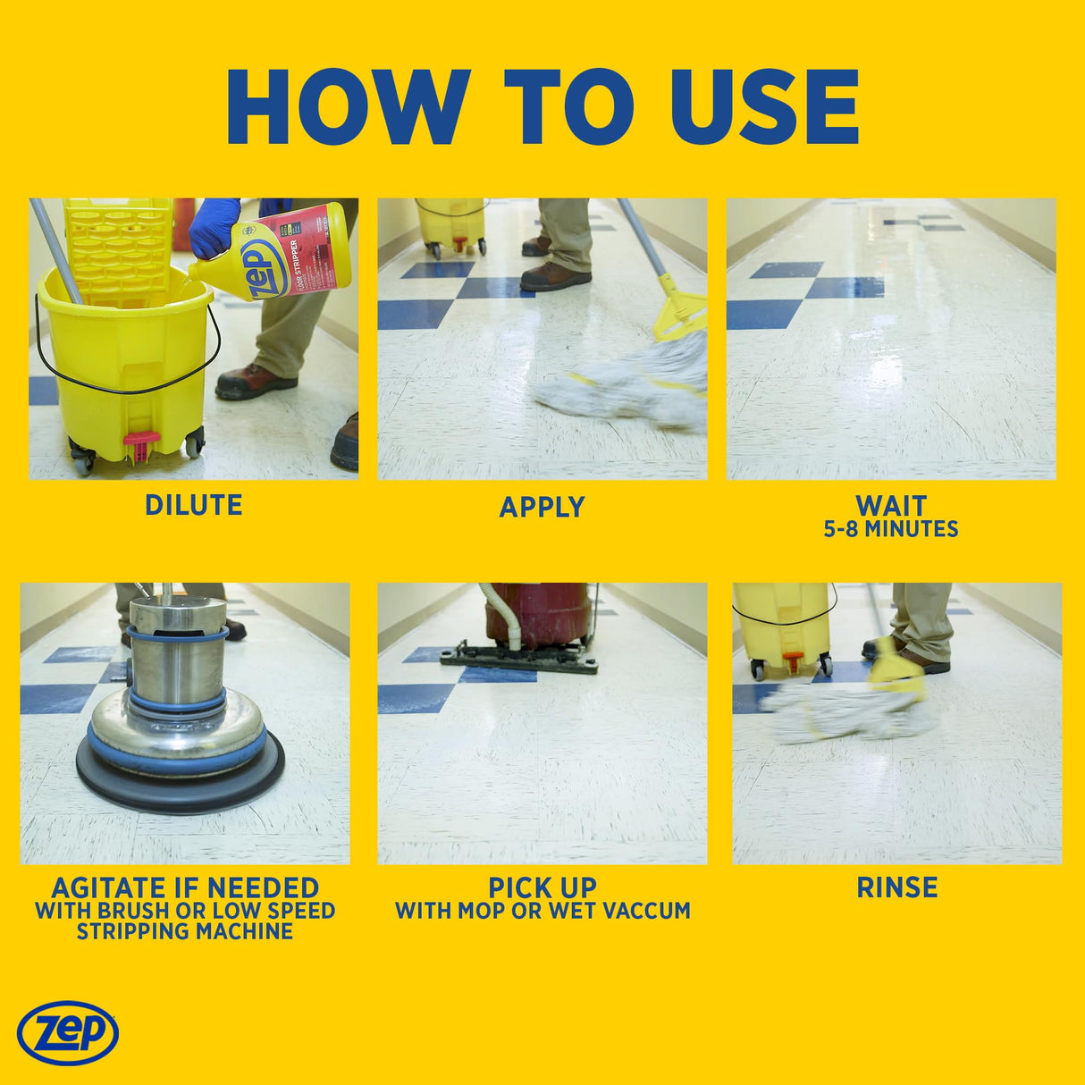 Zep Heavy-Duty Floor Stripper Ammonia Free Concentrate - 1 Gallon (Case of 4) ZULFFS128 - Dissolves and Removes Polish from Hard Floors, Use on Vinyl (VCT), Concrete, Rubber