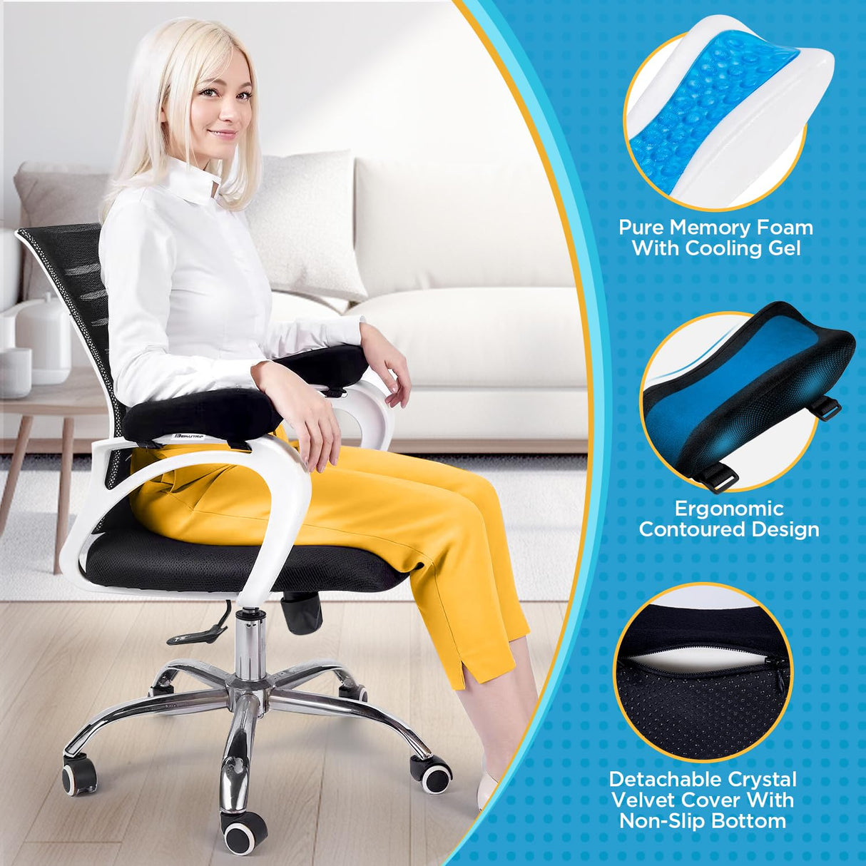 BEAUTRIP Ergonomic Armrest Pads- Office Chair Arm Rest Cover Pillow - Elbow Support Cushion for Computer, Gaming and Desk Chairs (Set of 2)