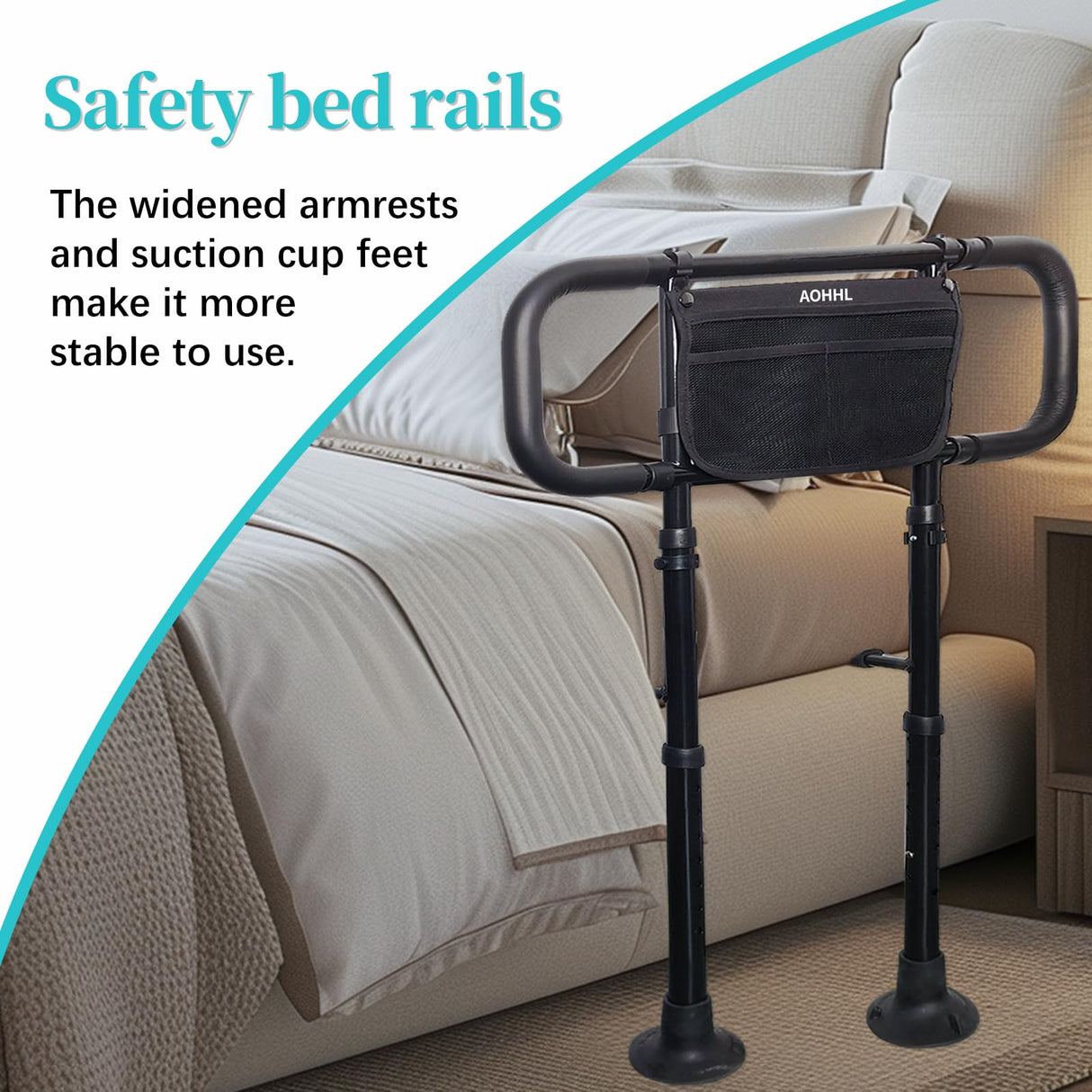 Bed Rails for Elderly Adults Safety with Adjustable Heights Storage Pocket Assist Support Side Railings for Seniors Citizens Slides Under Mattressbed Cane Bed Guard Bed Handles Bars (Black)