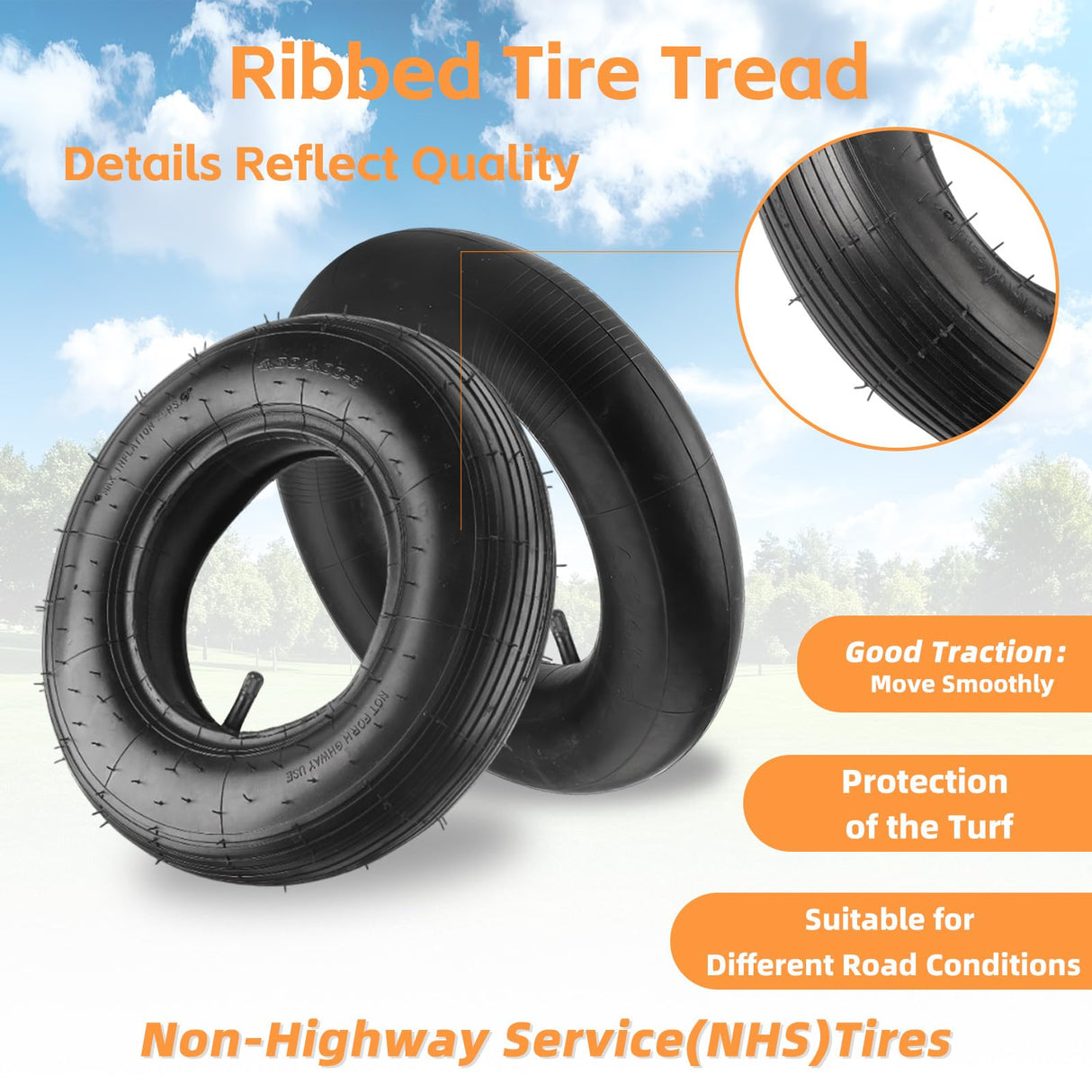 RRQ (1-Set) 4.80/4.00-8" Tire and Inner Tube Set, Fit 4.00-8 Pneumatic Tire