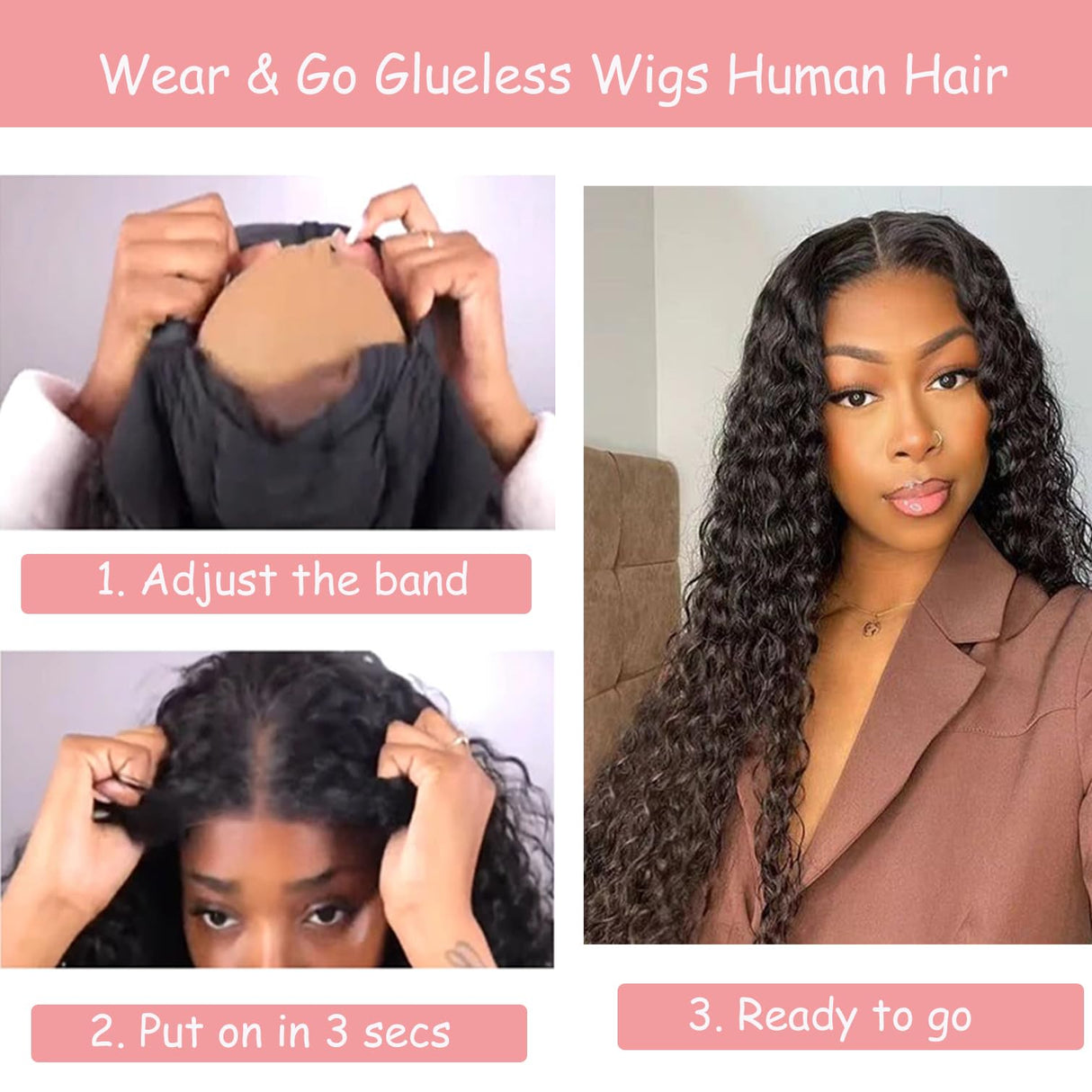 Bugtum Glueless Wigs Human Hair Pre Plucked Pre Cut 5x5 Hd Lace Closure Wear and Go Deep Wave Curly Lace Front Wigs for Black Women Wet and Wavy Natural Hairline (22 Inch)