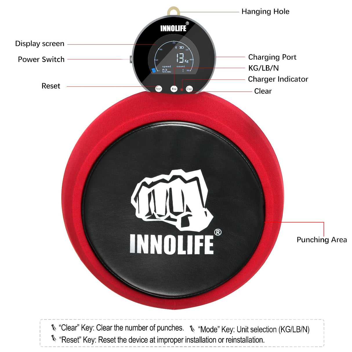 INNOLIFE Boxing Force Measurement Device,Professional Boxing Dynamometer with Punching Pad for Boxing Enthusiast-Force Withstand 1543 Lbs…