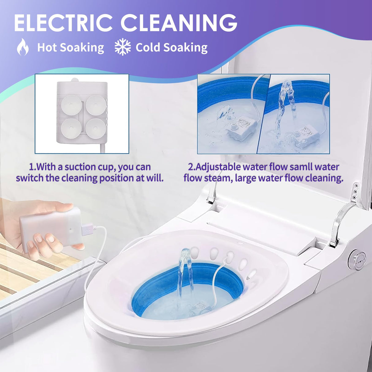 Electric Sitz Bath, Sitz Bath for Hemorrhoids, Sitz Bath for Toilet Seat, Postpartum Care, Perineum Relief - Collapsible, Wide Seat, Deeper Bowl - Use w/Sitz Bath Salt