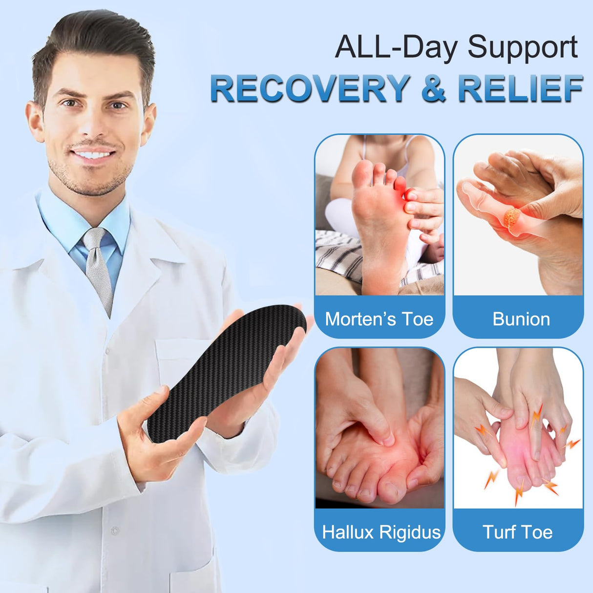 1 Pair Carbon Fiber Insole for Men Women Rigid Carbon Fiber Shoe Insert Carbon Fiber Foot Plate for Hallux Rigidus Limitus, Turf Toe,Morton's Toe (11.85” / 300mm - Men's 12.5 / Women's Size 13.5)