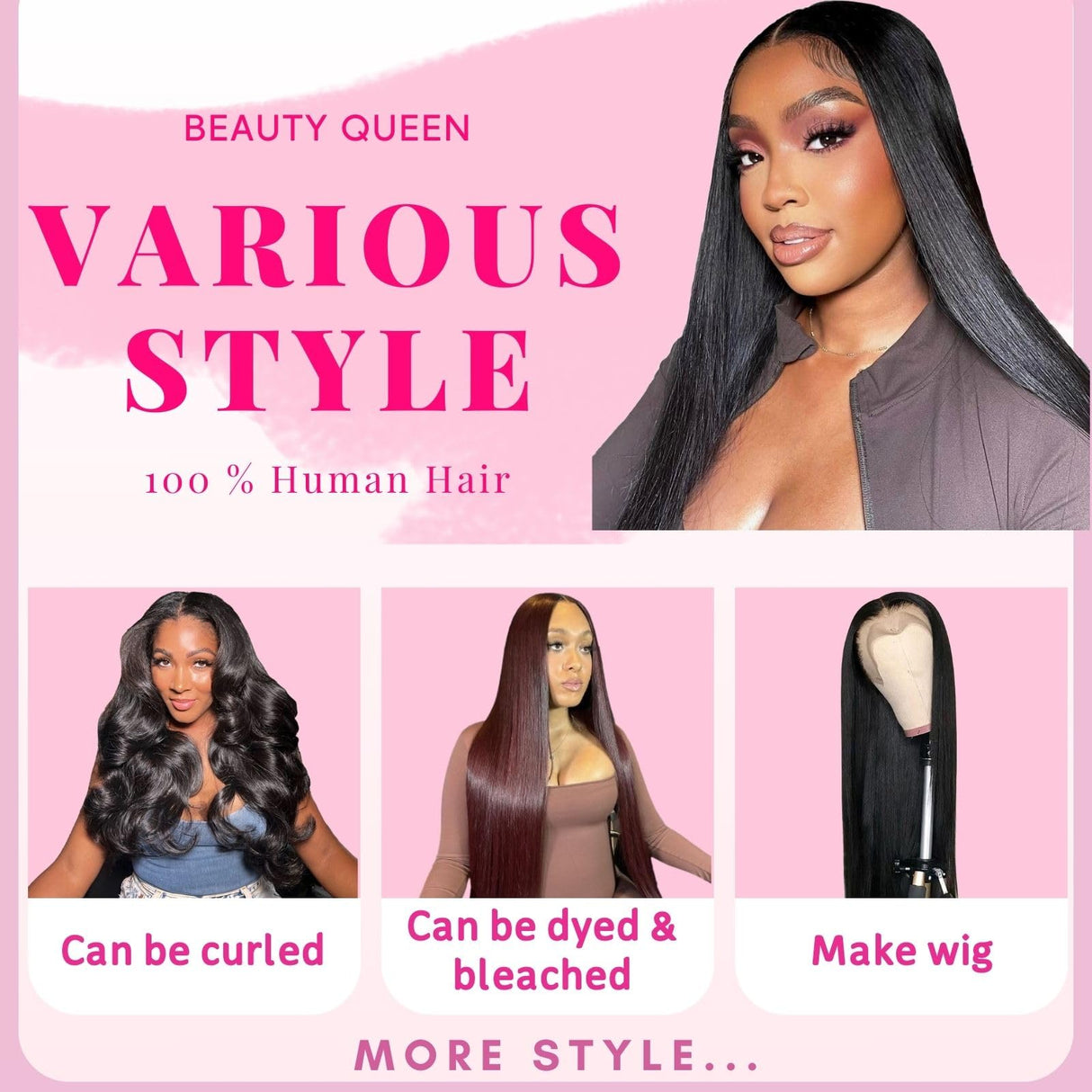 Beauty Queen 16A Brazilian Straight Bundles Human Hair (20 22 24 Inch) 100% Unprocessed Straight Human Hair Quick Weave Hair 3 Bundles Thick Remy Virgin Hair Extensions Natural Color