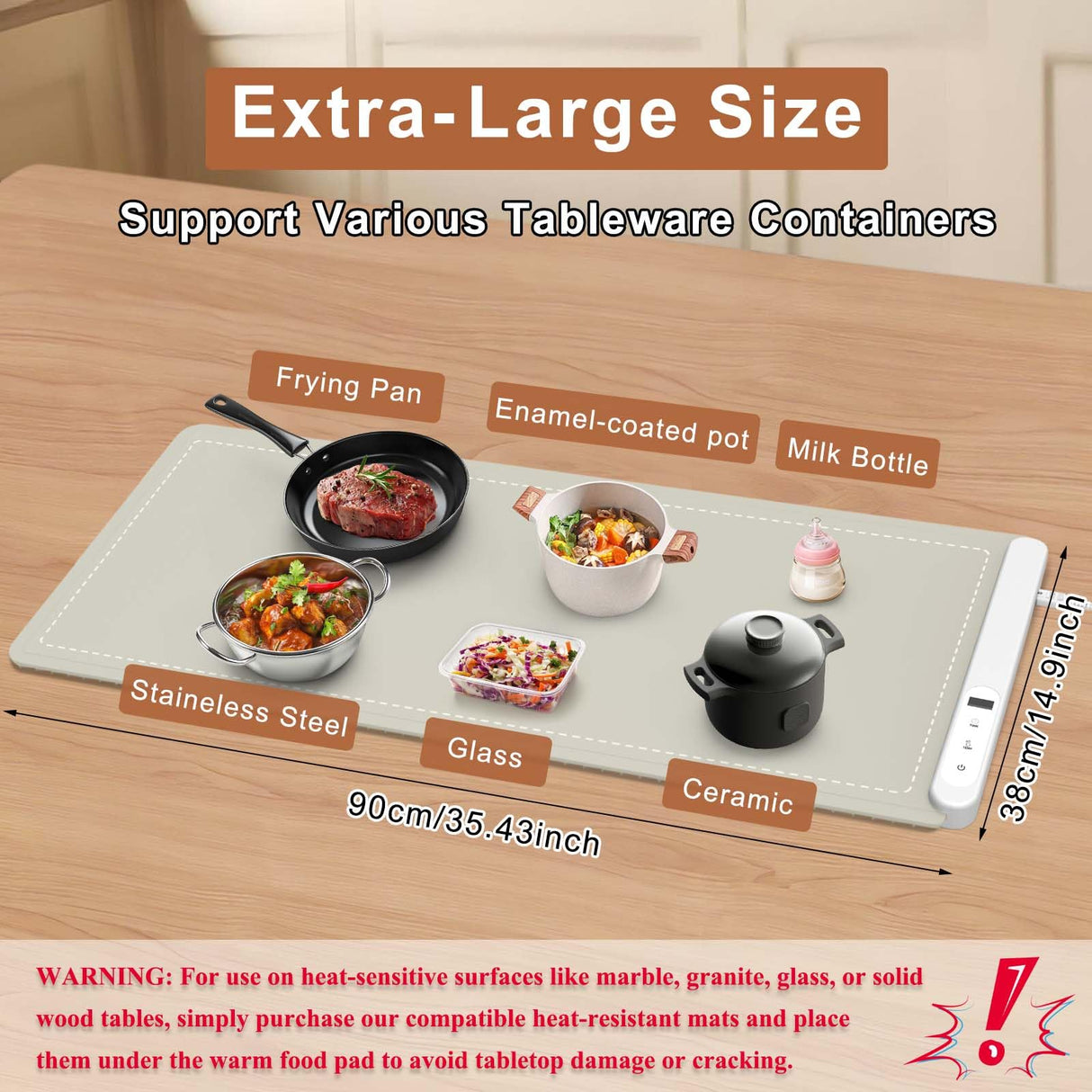 FYY Extra Large Warming Mat for Food - Rapid and Full Surface Heating, 6 Temp Settings, 6H Timer, Rollable Portable Food Warming Mat for Gatherings, Parties, Keep Meal Warm (XX Large Size, Khaki)
