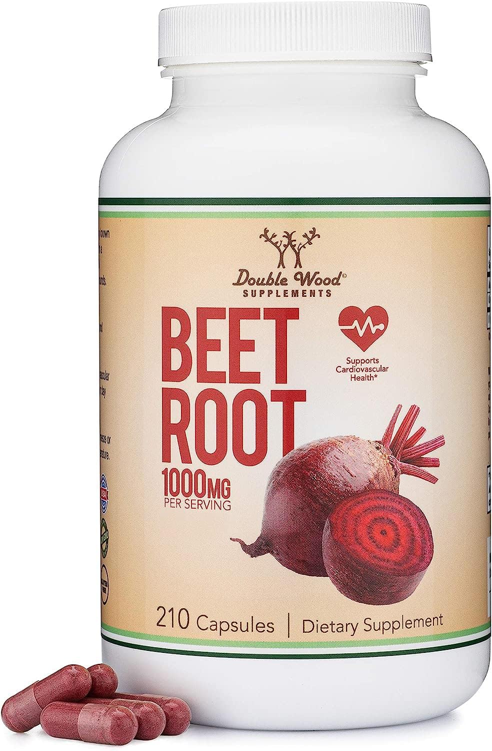 Beet Root Powder Capsules (Organic and Vegan) (210 Count, 1,000mg Per Serving) - Super Food from Beets with High Nitrate for Overall Health Support by Double Wood