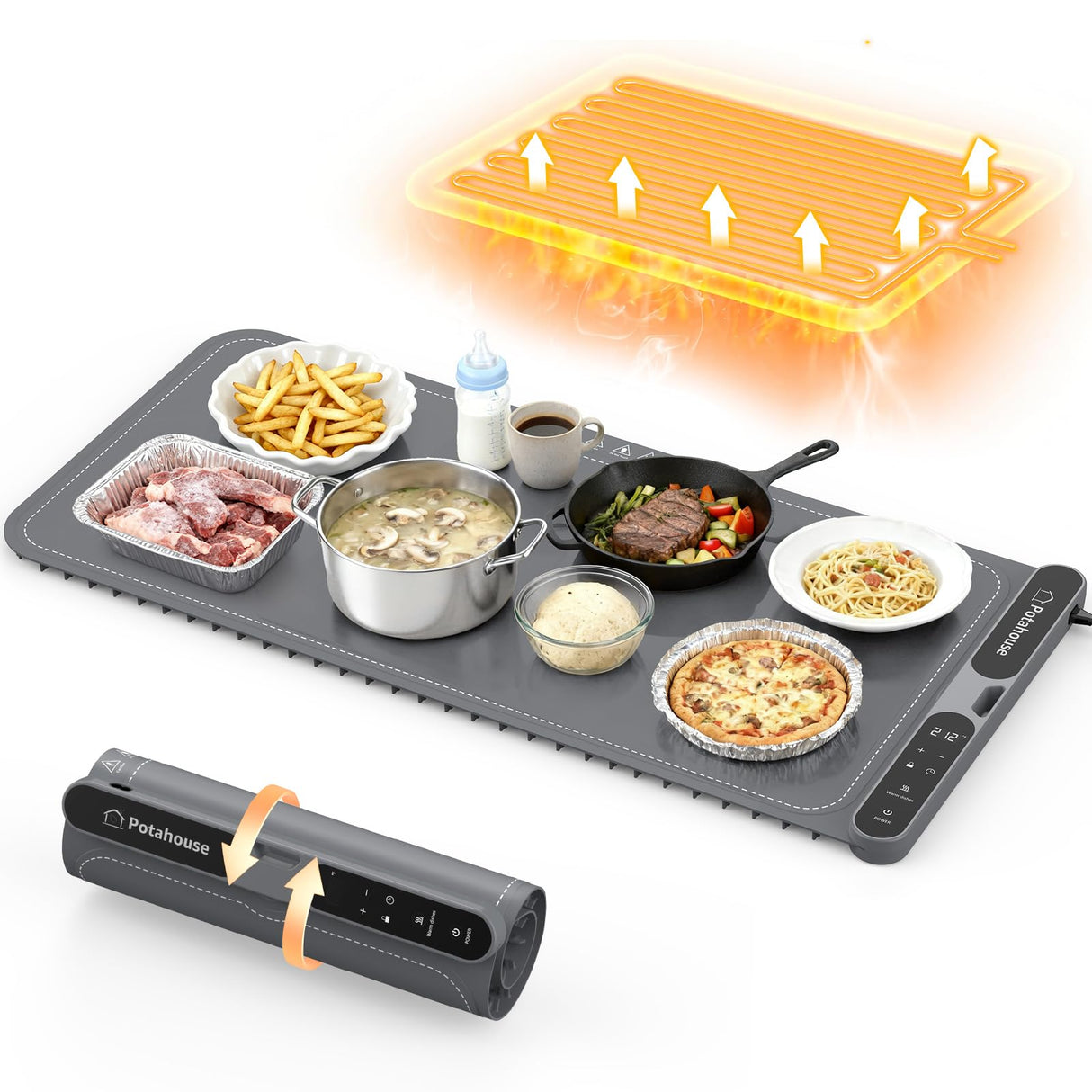 Potahouse® Food Warming Mat Extra Large 31"x15" 430W,Electric Warming Tray with 7 Temp 8 Timer Settings,Rollable & Portable Food Warmer for Parties,Buffet,Home and Travel Use