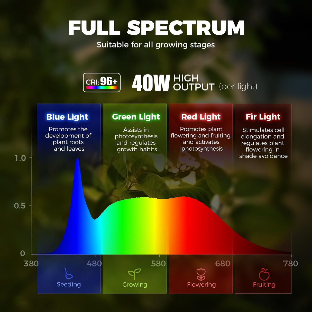 Barrina TR40 Hanging Plant Lights for Indoor Growing, 40W 5000K Full Spectrum, Adjustable Beam Angle (15°-60°), High PPFD, Spotlight Grow Light with Timer for Indoor, Large Tall Plant, Flowers, White