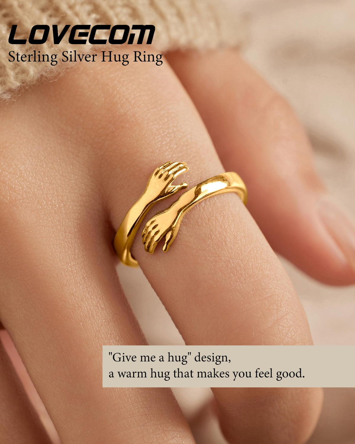 LOVECOM Gold Plated Hug Ring for Women Daughter Granddaughter Non Tarnish