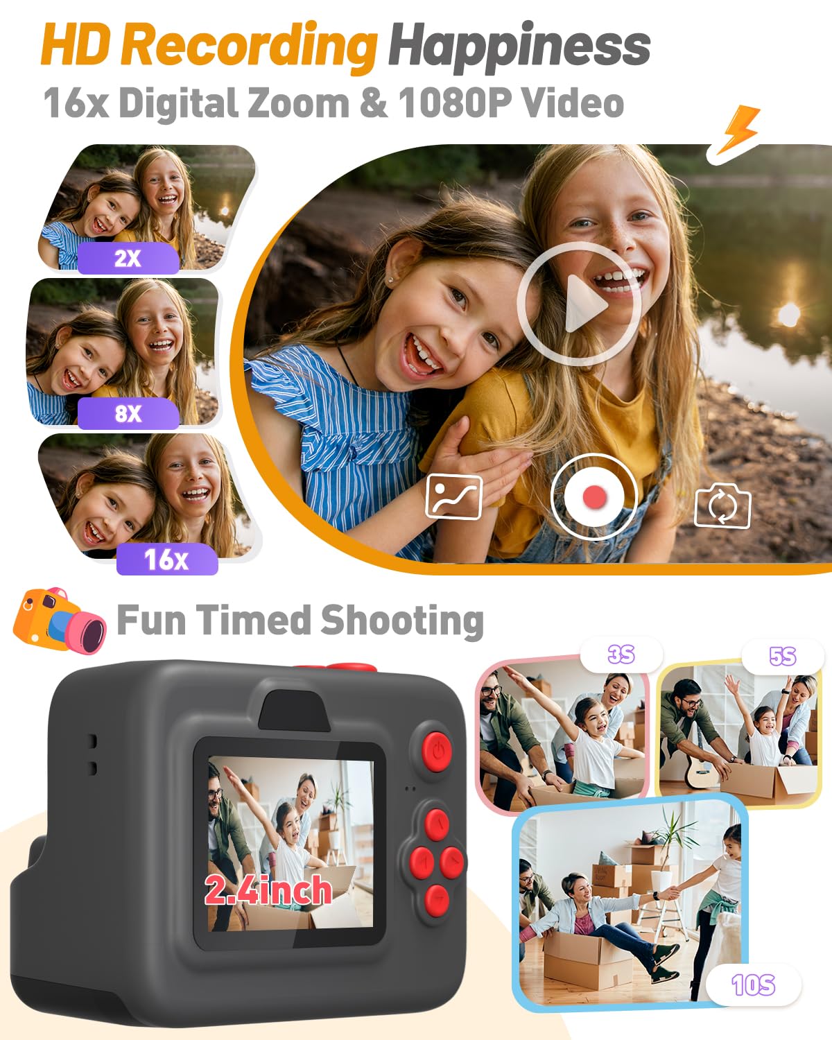 Yehtta Kids Camera Instant Print, Christmas Birthday Gifts for 3-12 Year Old Boys Girls, 2.4in Screen 1080P Kids Digital Camera Toys for Kids Age 3 4 5 6 7 8 9 10 with 3 Rolls Print Paper 32G Card