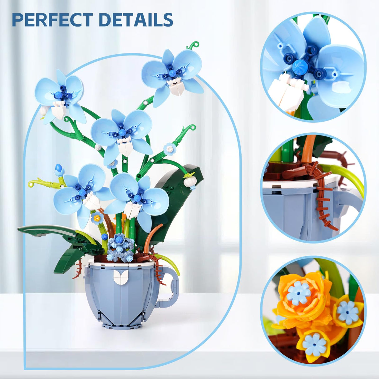 Ideas Blue Orchid Ideas Flowers Building Block Set,DIY Home Decoration Kit for Adults,Compatible with Lego Flowers Home Decor Gift for Mother's Day, Valentine Day, Birthday, Christmas Day - 567PCS