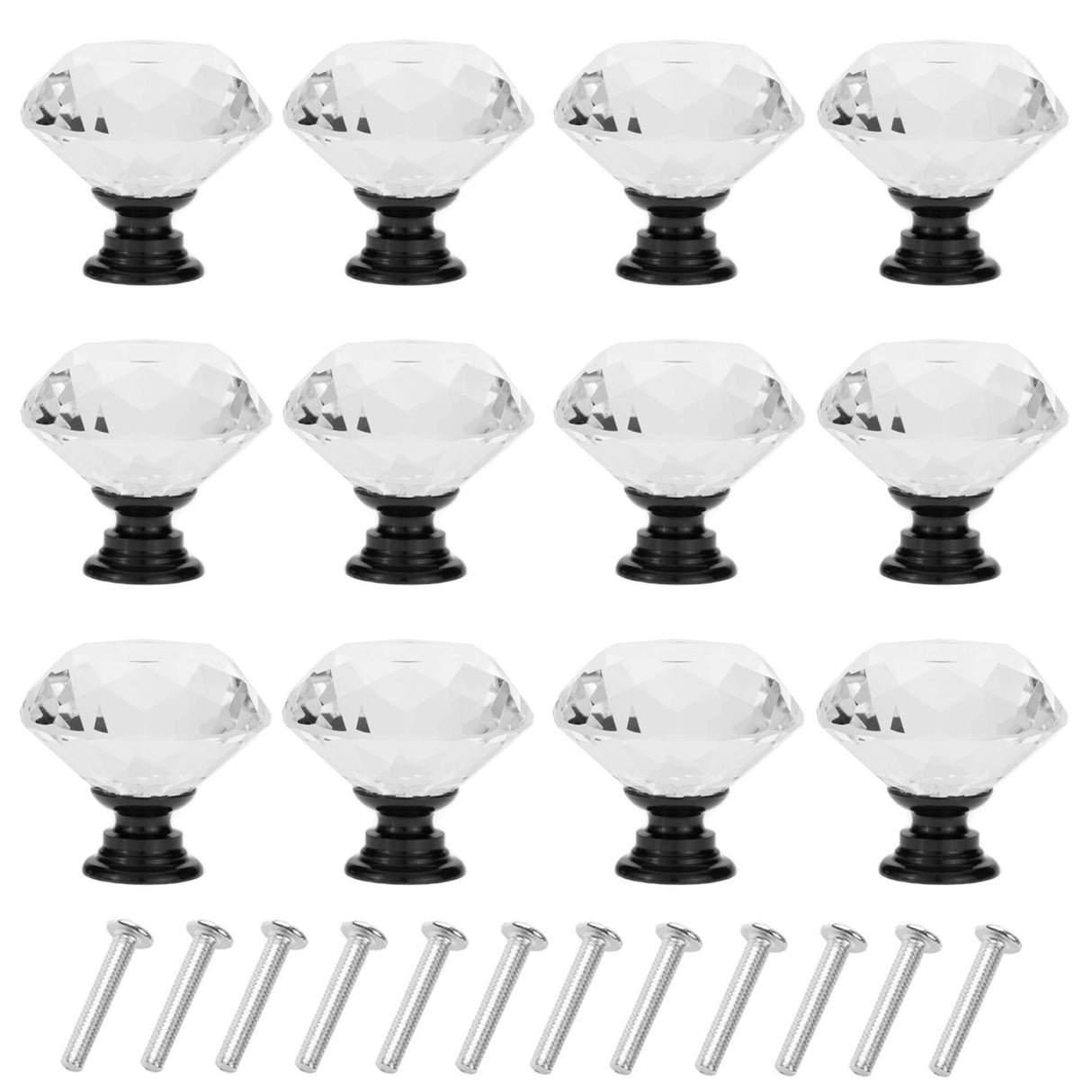 YourGift 12 Pack Drawer Knobs Diamond Shaped Crystal Glass 40mm Cabinet Knobs Pull Handles (40 mm, 12 Pack, Black)