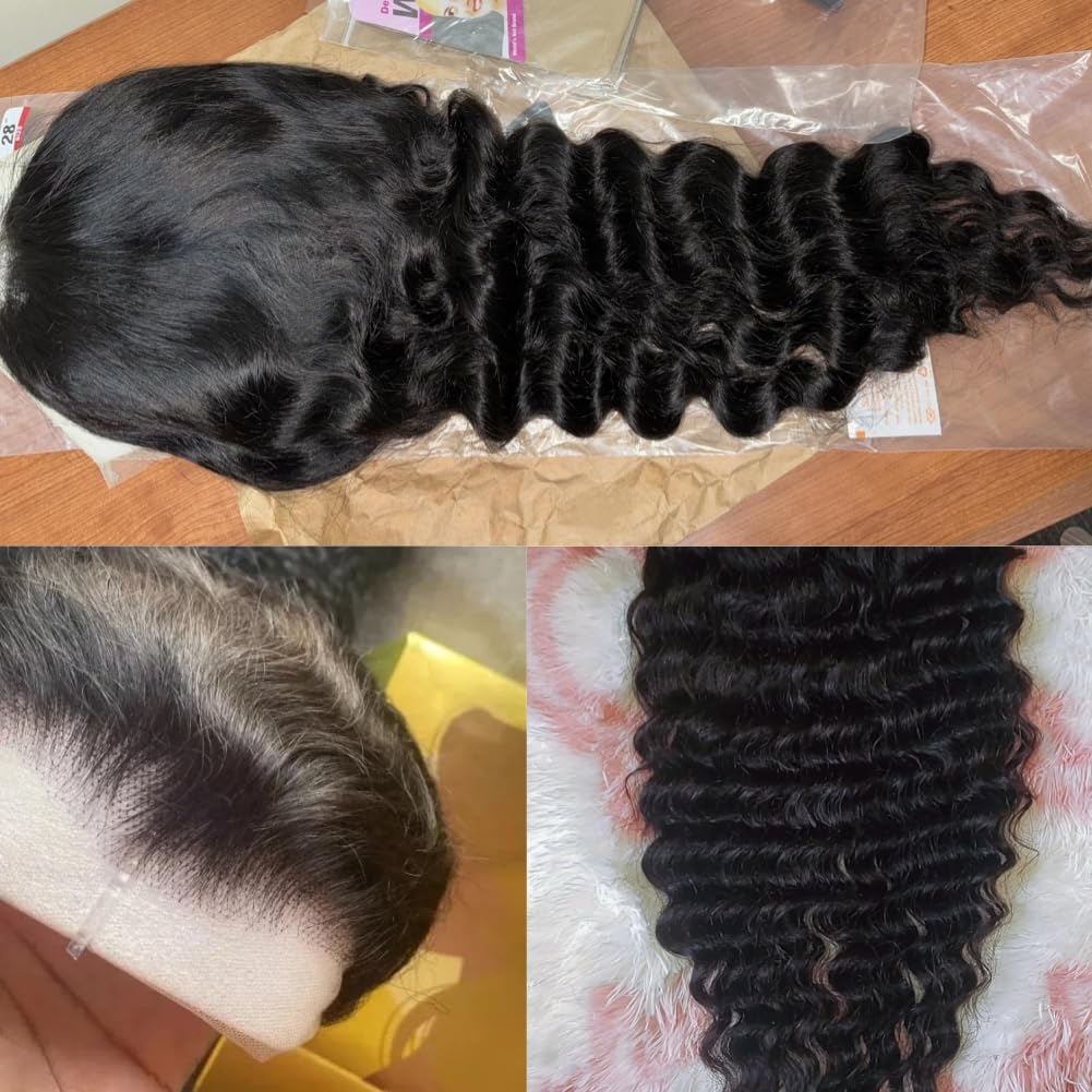 BRUAR 28 Inch Deep Wave Lace Front Wigs Human Hair Pre Plucked 13x4 HD Transparent Lace Frontal Wigs Human Hair 180% Density Deep Curly Glueless Wigs Human Hair for Women