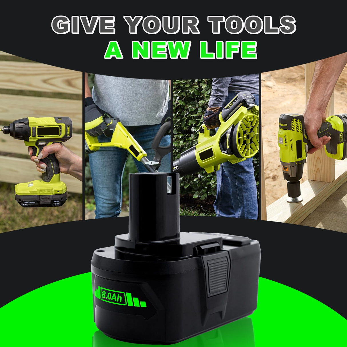 Cheerlark Upgrade 2 Pack 8.0Ah High Capacity Replacement for Ryobi 18V Battery P108 P104 P105 P102 P103 P122 P109 Li-ION Compatible with Ryobi 18V ONE+ System Cordless Power Tools and Charger