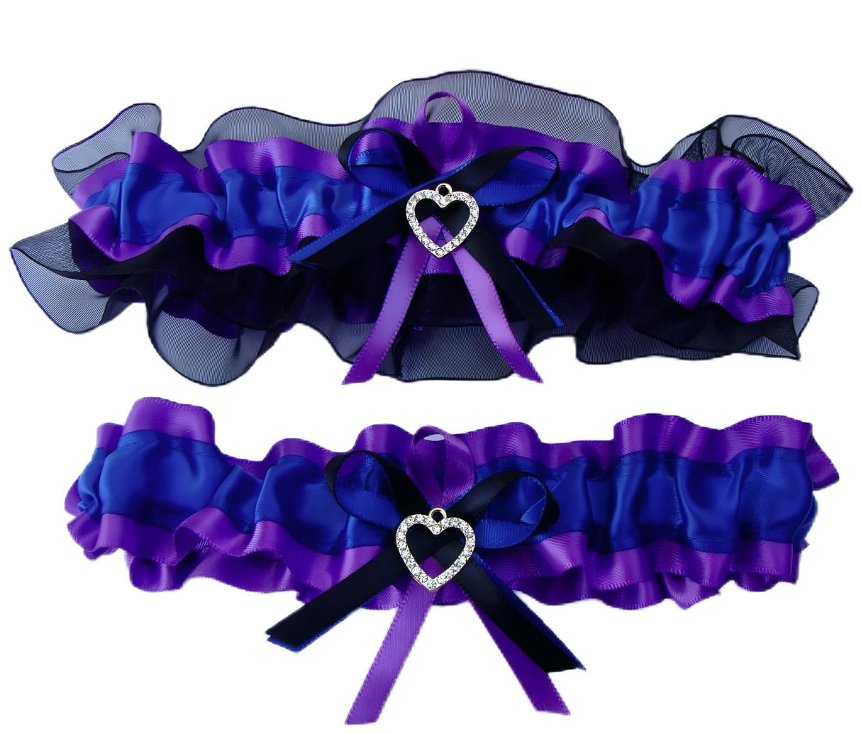 UnderYours Lace Wedding Garters for Bride, Royal Blue Purple Black leg Garter Set with Charm for Wedding Prom(Purple)