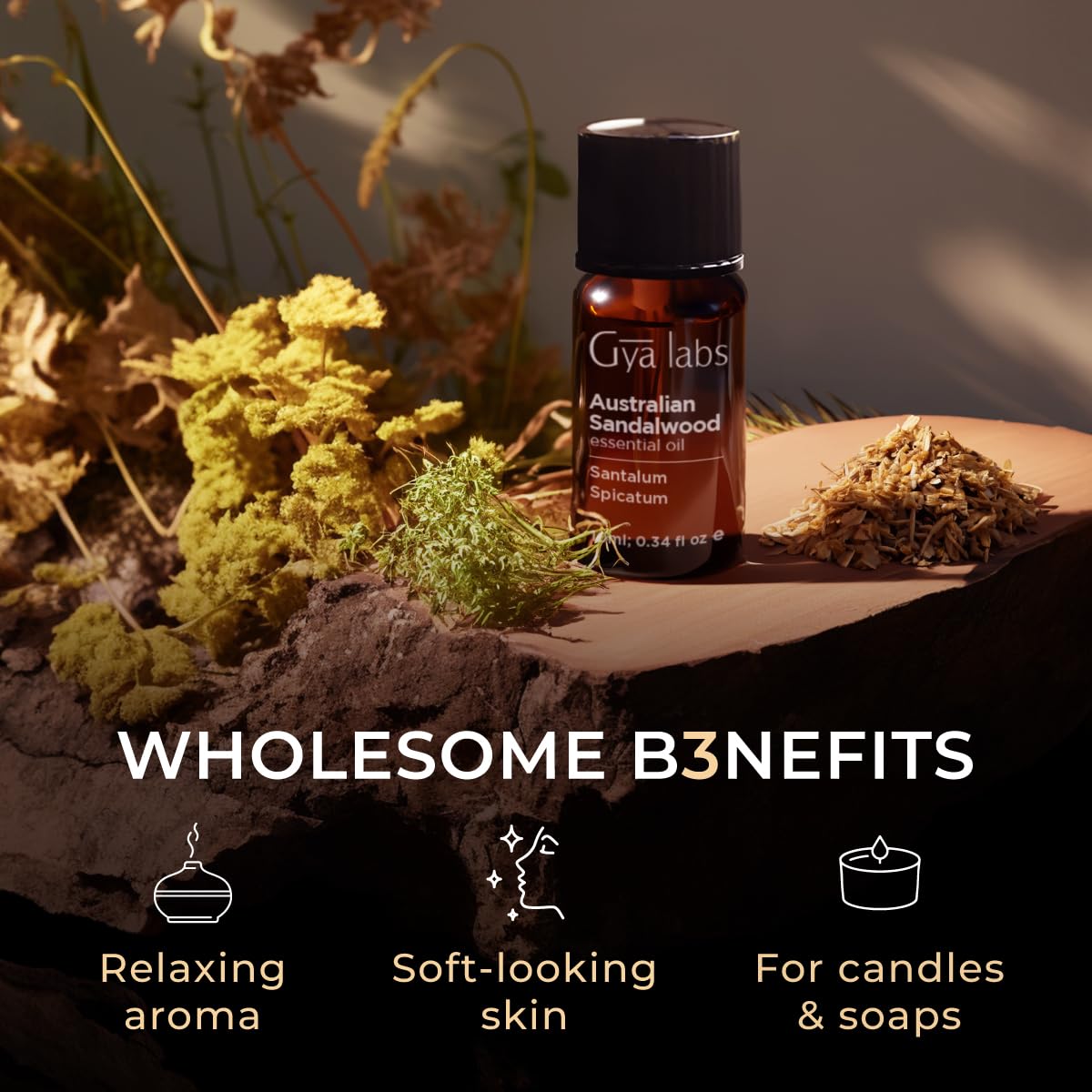 Gya Labs Australian Sandalwood Essential Oil for Skin & Hair - 0.34 Fl Oz - 100% Pure Natural Australian Sandalwood Oil for Diffuser, Aromatherapy Use & Candle Making - Warm Woodsy Scent