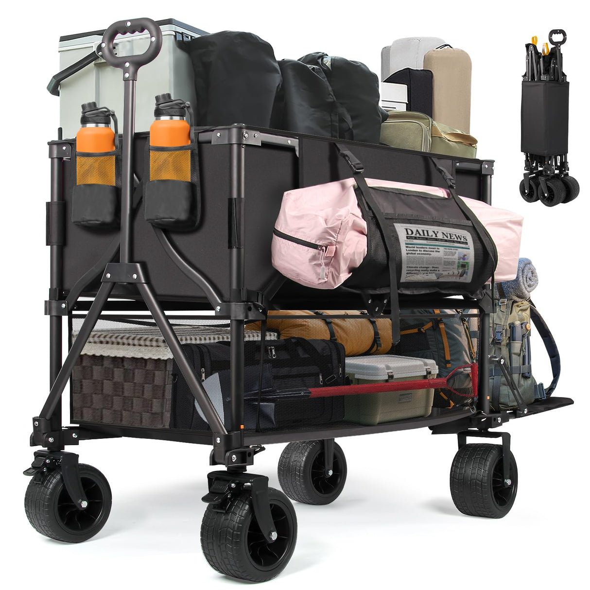 Double Decker Wagon Heavy Duty Collapsible, 600LBS 400L Capacity