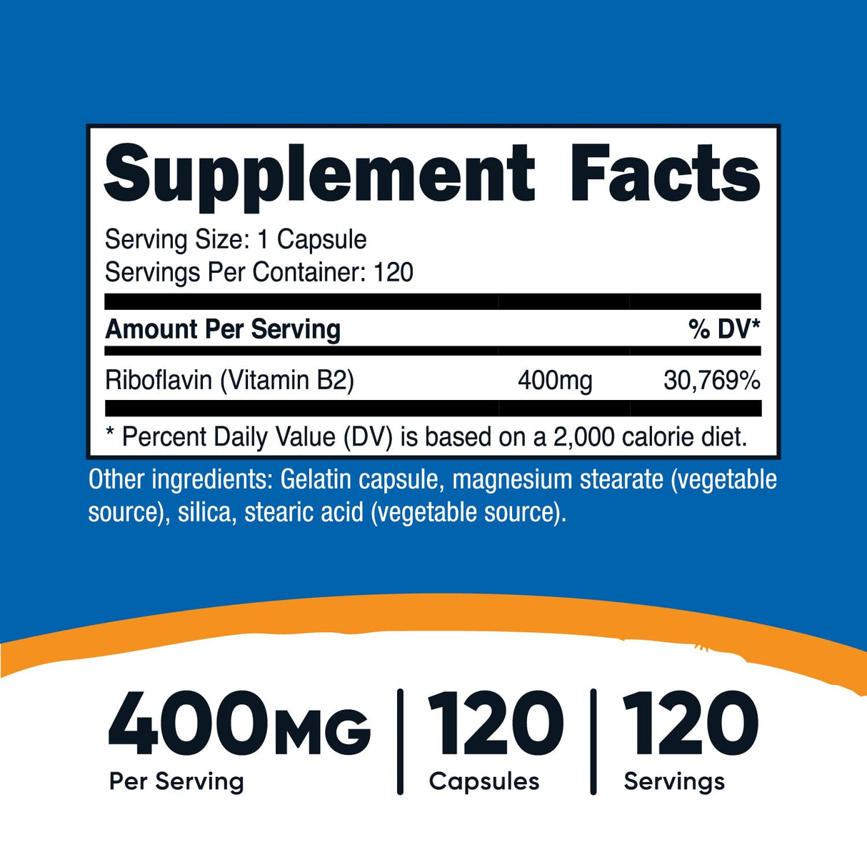 Nutricost Vitamin B2 (Riboflavin) 400mg, 120 Capsules (3 Bottles)