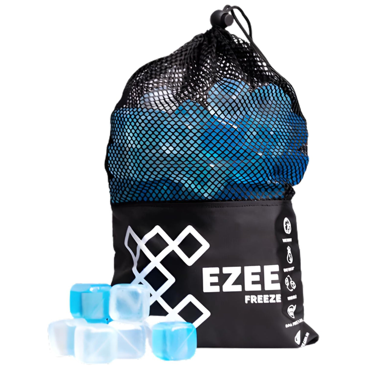 Ezee Freeze Reusable Ice Cubes for Coolers - Mini Freeze 3.5 lb Bag, 110 Blue Ice Cubes Use in Drinks, Lunch Boxes, Fishing, Refreezable Party Ice, Ice Bath