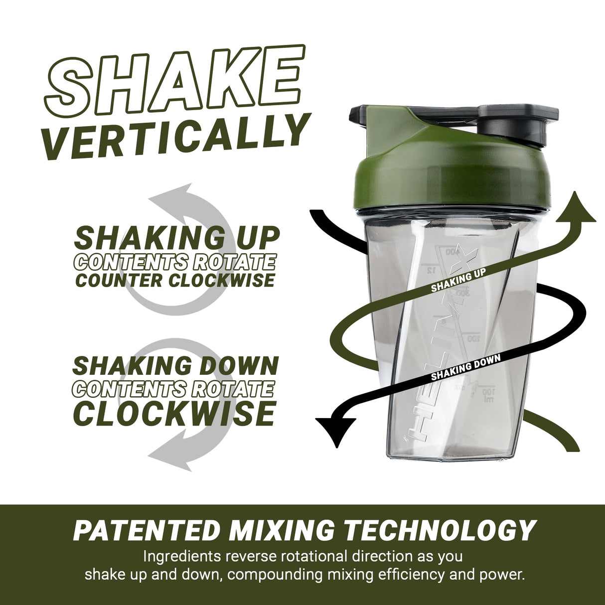 HELIMIX 1.5 Vortex Blender Shaker Bottle Holds Upto 20oz | No Blending Ball or Whisk | USA Made | Portable Pre Workout Whey Protein Drink Shaker Cup | Mixes Cocktails Smoothies Shakes | Top Rack Safe