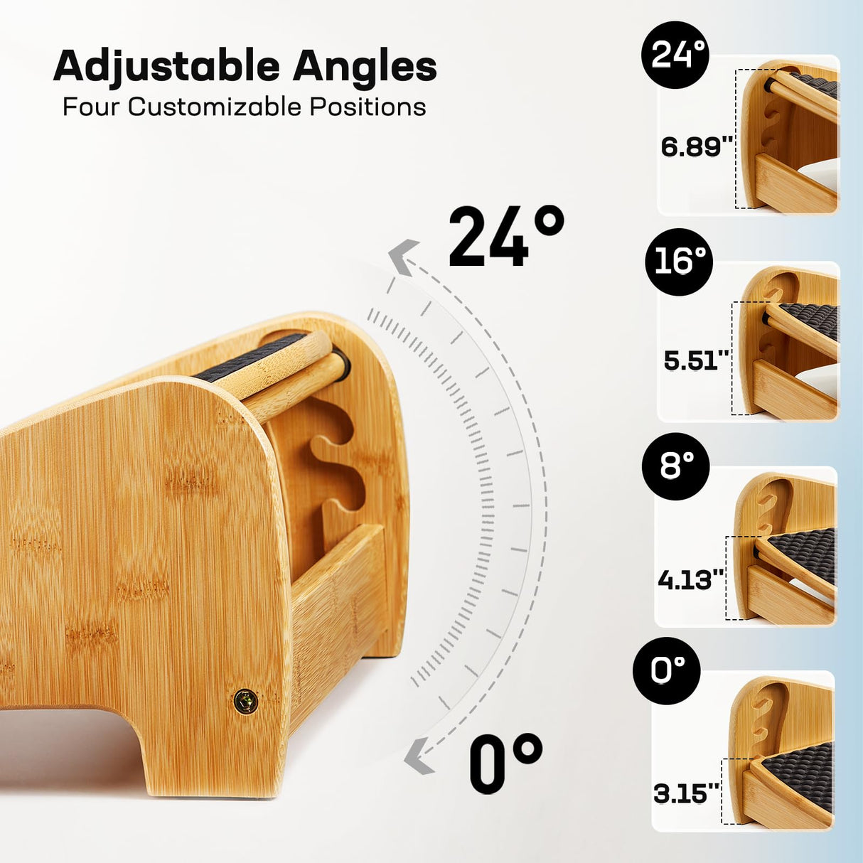 HUANUO Bamboo Under Desk Footrest, Ergonomic Foot Rest with 4 Height Options & Adjustable Angles, Pebble Massage Surface, Non-Slip Foot Rest for Under Desk at Work for Improved Posture, Home & Office